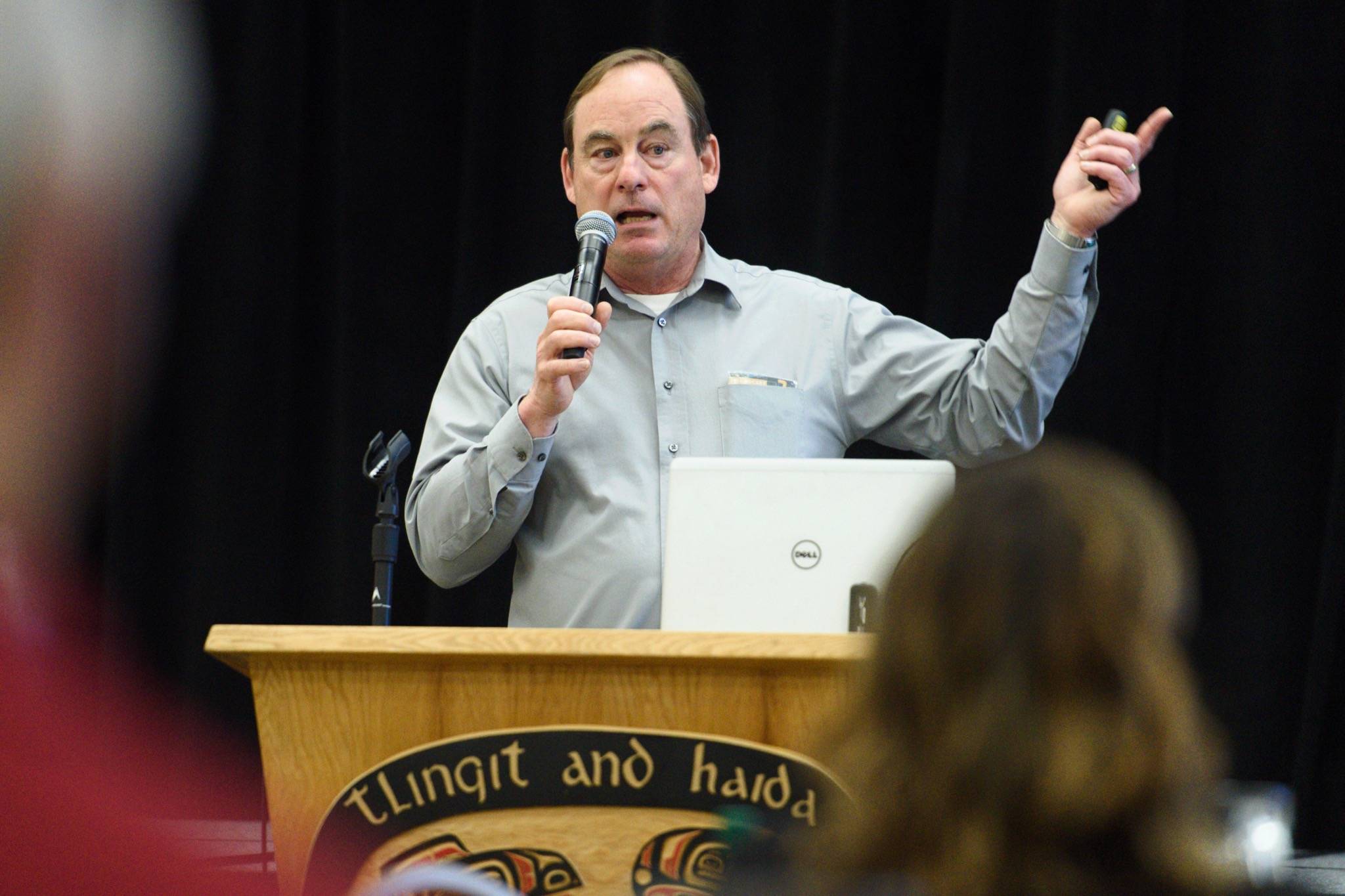 U.S. Forest Service Juneau District Ranger Brad Orr speaks to the Juneau Chamber of Commerce during its weekly luncheon at the Elizabeth Peratrovich Hall on Thursday, June 27, 2019. (Michael Penn | Juneau Empire)