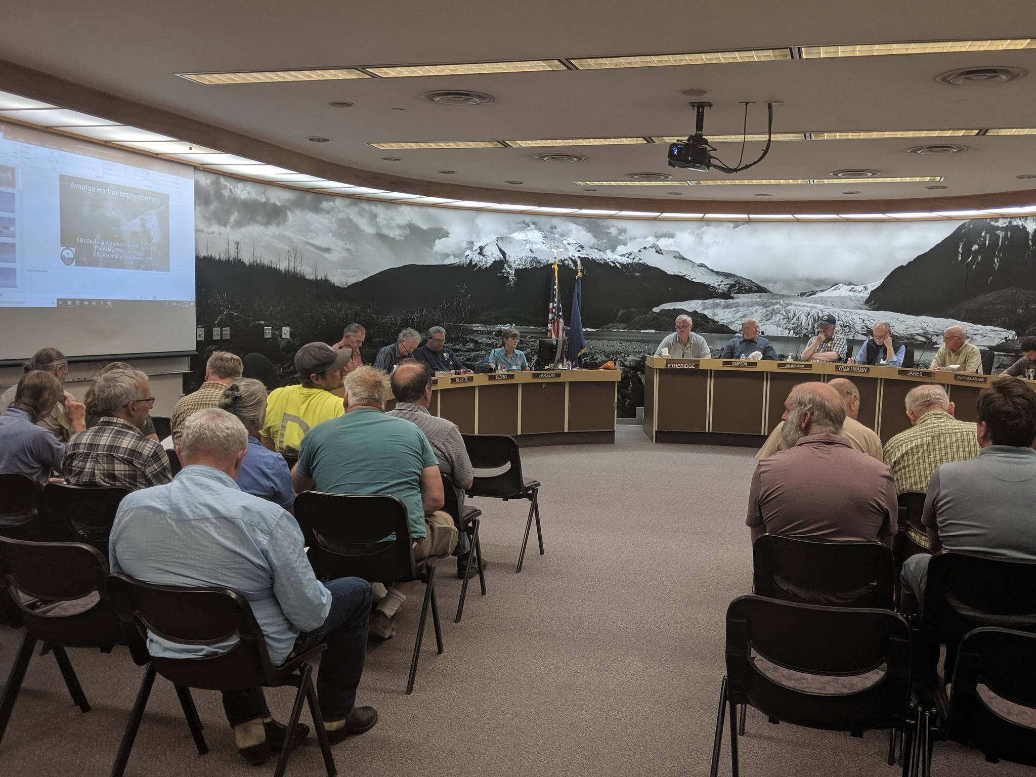 It wasn’t quite a full house, but there were about two dozen people in attendance at Thursday’s City and Borough of Juneau Docks & Harbors Board meeting. (Ben Hohenstatt | Juneau Empire)