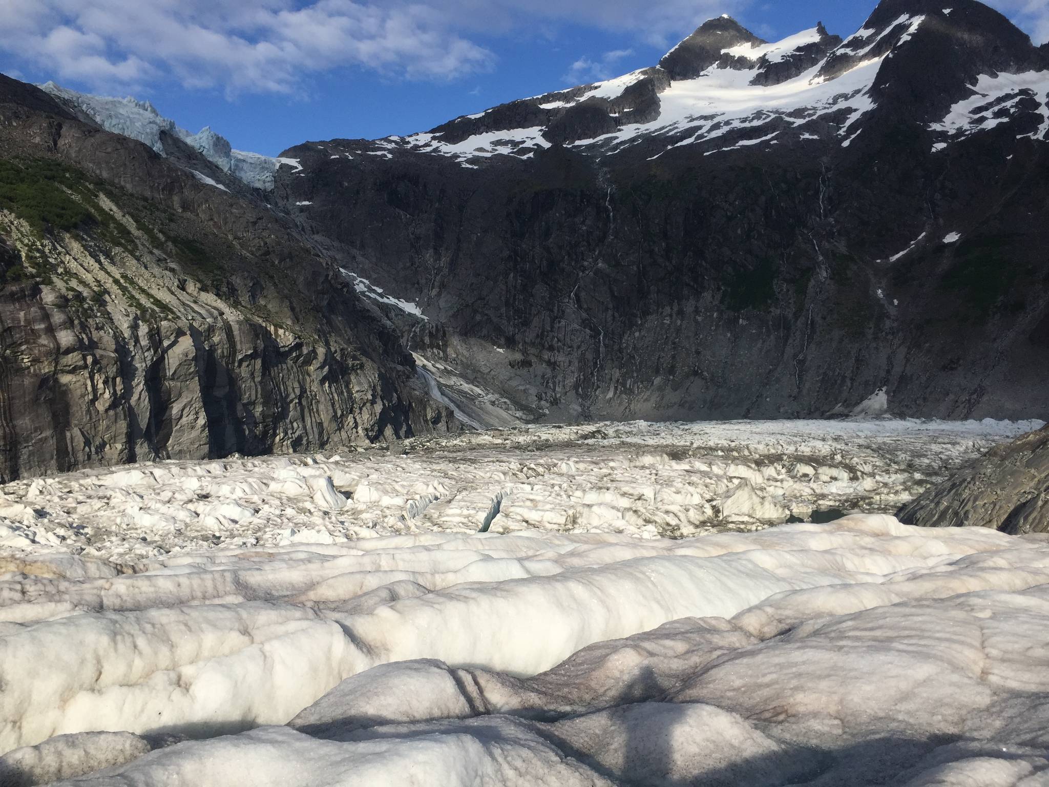 Suicide Basin, with Suicide Glacier in the top left corner, seen on Friday, June 21, 2019. (Nolin Ainsworth | Juneau Empire)