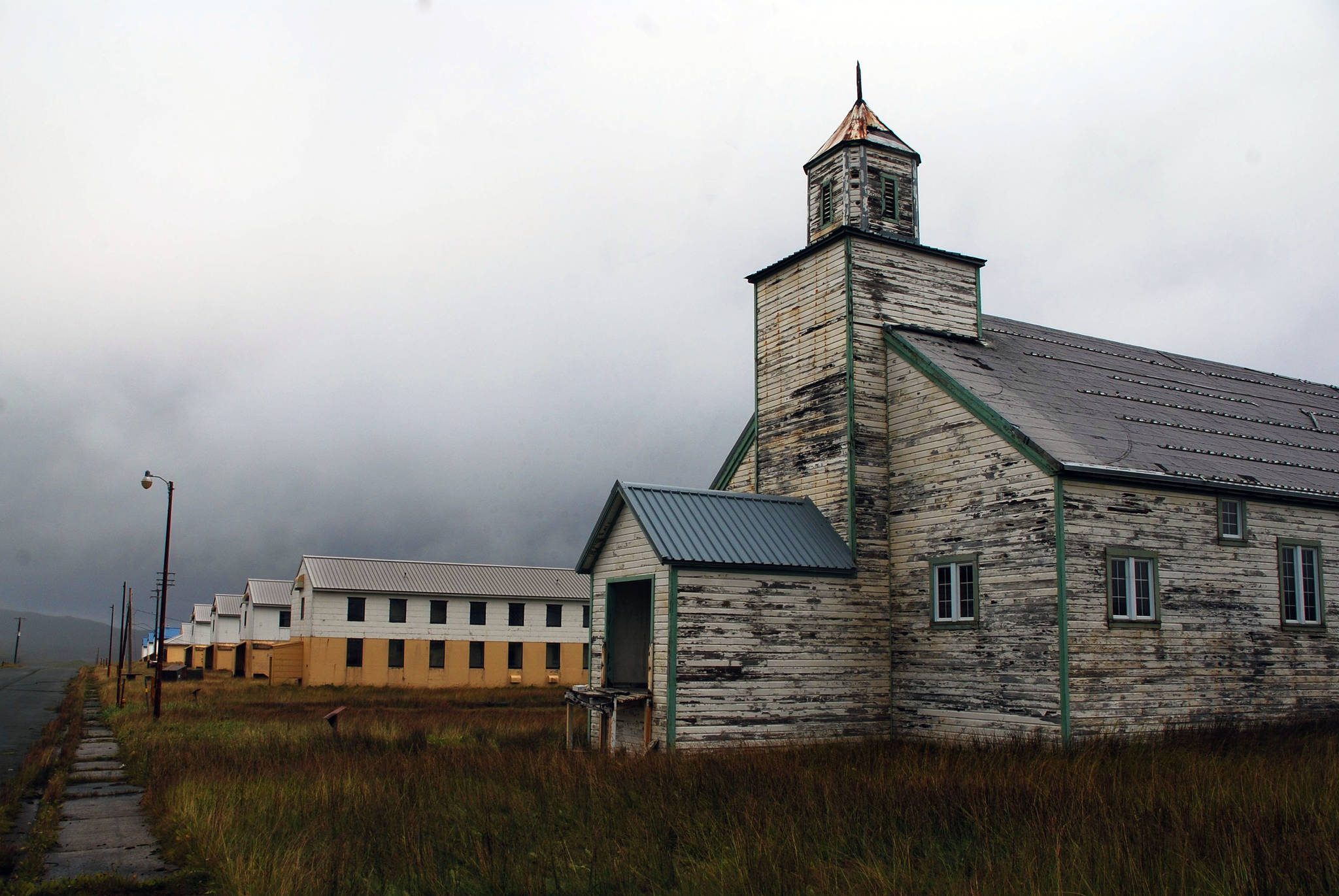 An old church stands in Adak. Photos taken by Chris Peloso during a trip to the mostly abandoned city that formerly housed a military base will be part of the “I’m Lost here w/o you” exhibition at Devil’s Club Brewing Co. (Courtesy Photo | Chris Peloso)