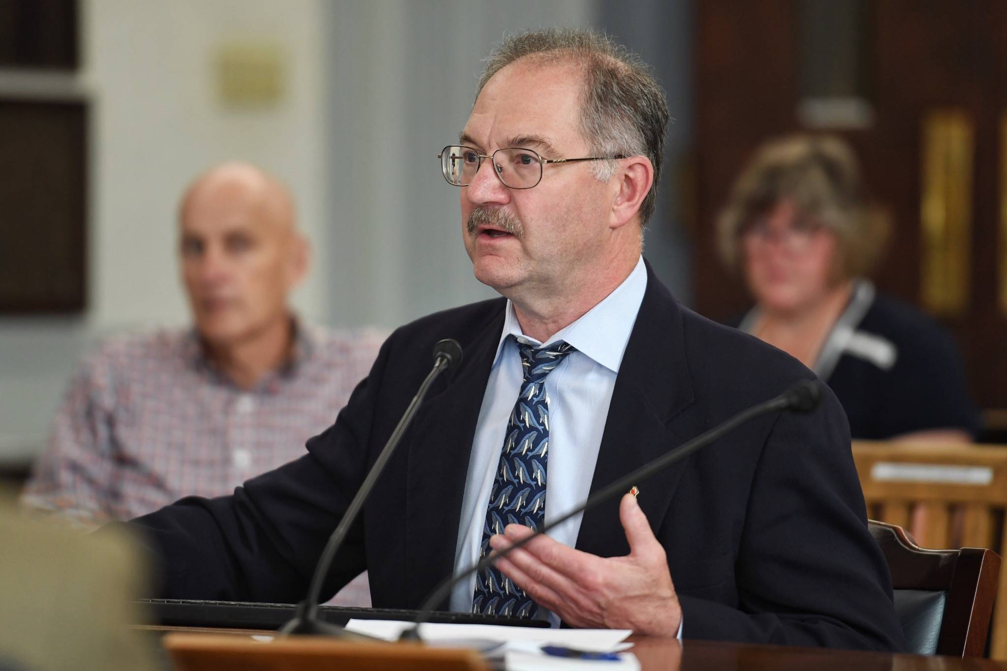 David Teal, director of Legislative Finance, gives a FY20 Budget update to the Senate Finance Committee at the Capitol on Tuesday, July 9, 2019. (Michael Penn | Juneau Empire)