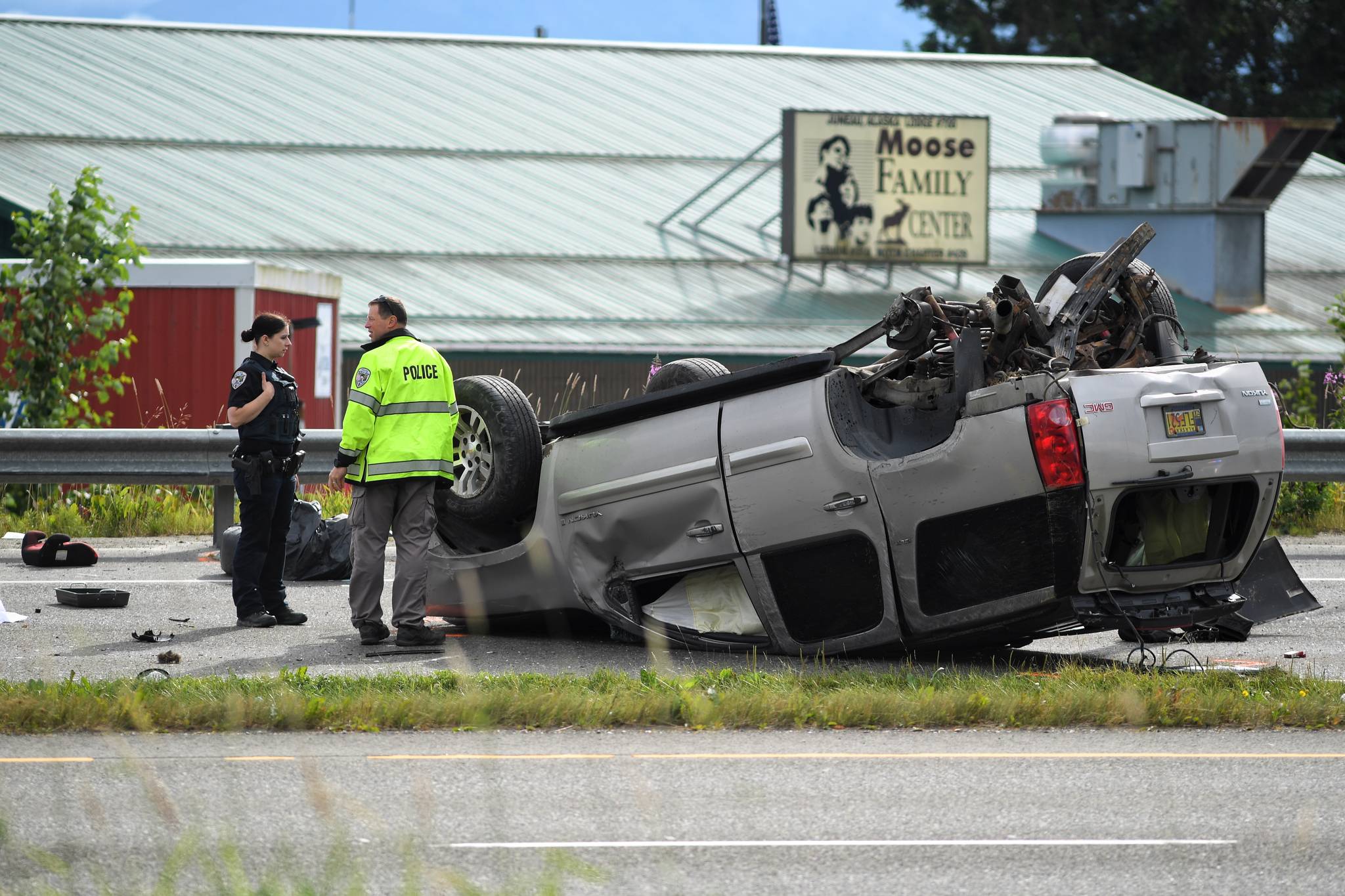 Juneau police investigate an accident in the inbound lane of Egan Drive on Monday, July 15, 2019. (Michael Penn | Juneau Empire)