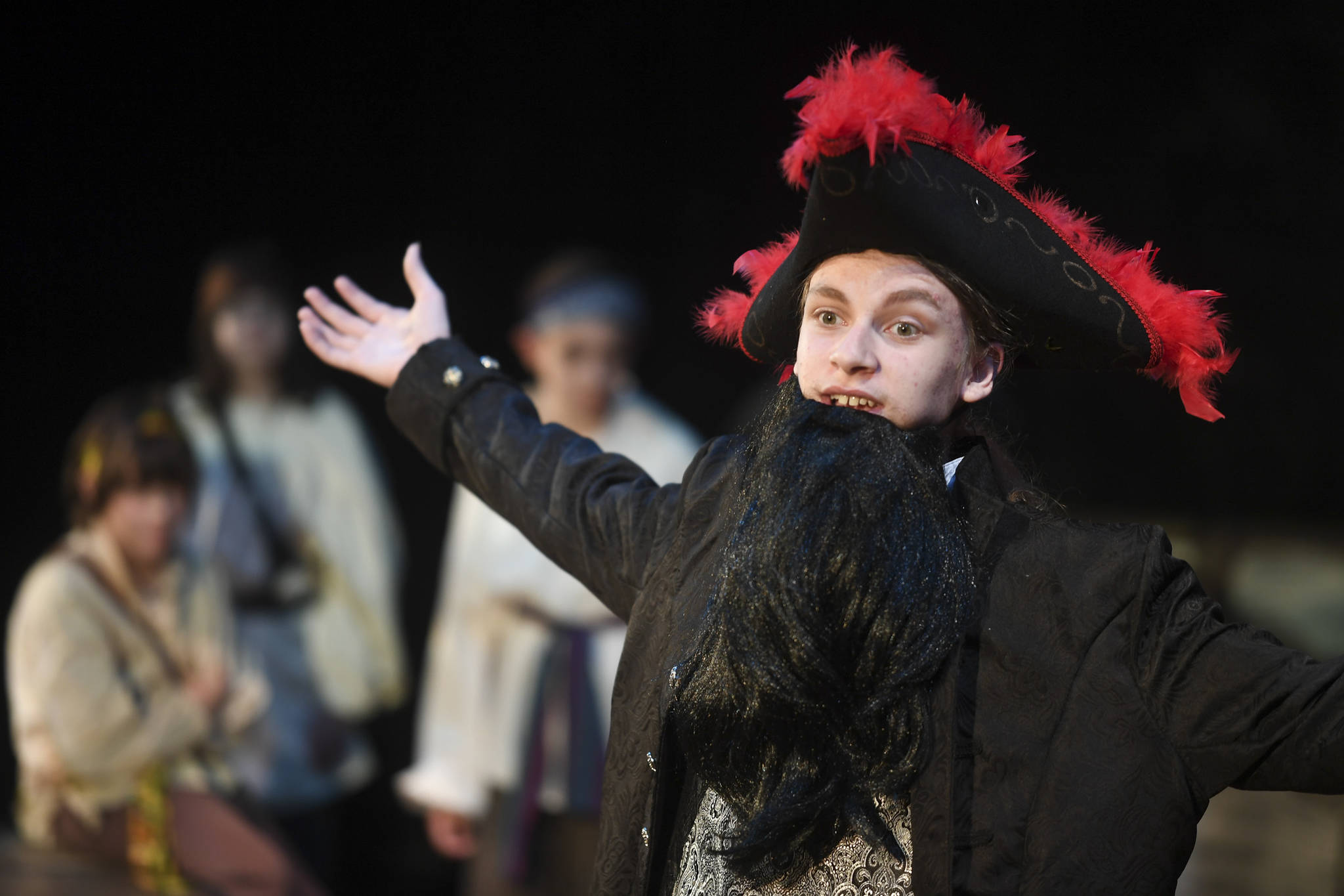 Miles Caldwell in the title role rehearses in Perseverance Theatre’s STAR production of “Bloody Blackbeard” on Tuesday, July 16, 2019. (Michael Penn | Juneau Empire)