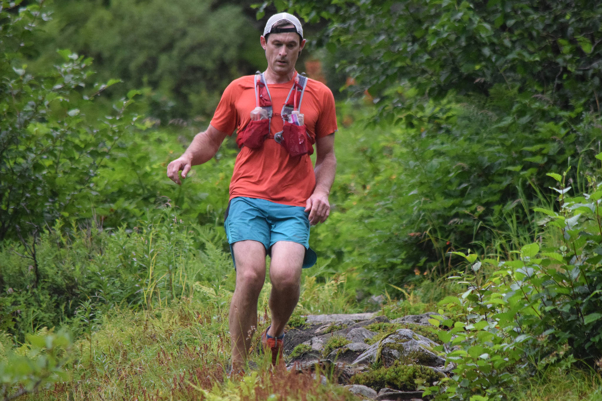 Sean Reilly descends from Mount Juneau along the Granite Creek Trail while competing in the Juneau Ridge Race on Saturday, July 20, 2019. Over 60 runners participated in the 15-mile mountain running race that featured approximately 5,000 feet of elevation gain. (Nolin Ainsworth | Juneau Empire)