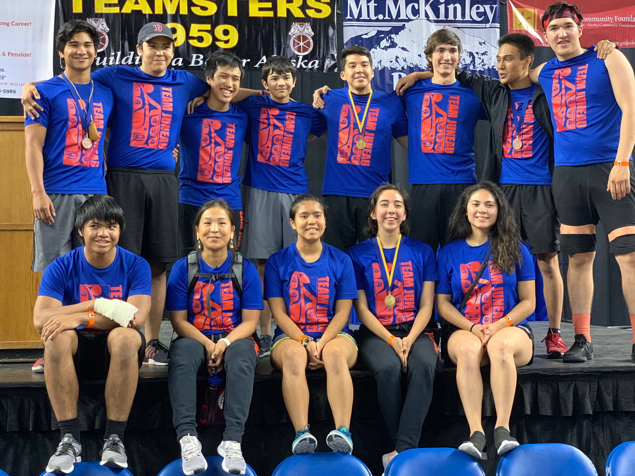 Team Juneau poses for a team picture at the conclusion of the World-Eskimo Indian Olympics at the Carlson Center in Fairbanks on Sunday, July 21, 2019. (Courtesy Photo | Kyle Worl)