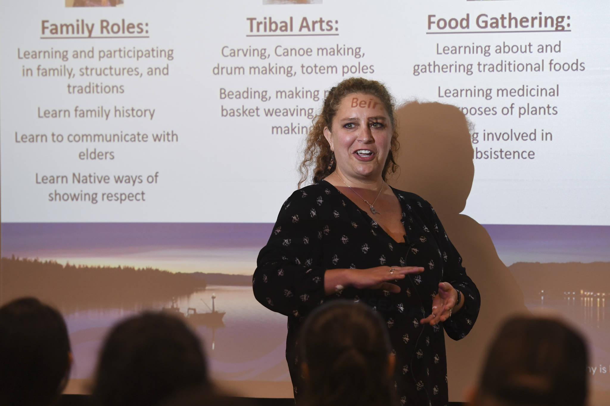 Brenda Thayer, a mental health counselor for SEARHC, speaks of trauma in Native communities during a speech at the Walter Soboleff Center on Tuesday, July 23, 2019. (Michael Penn | Juneau Empire)