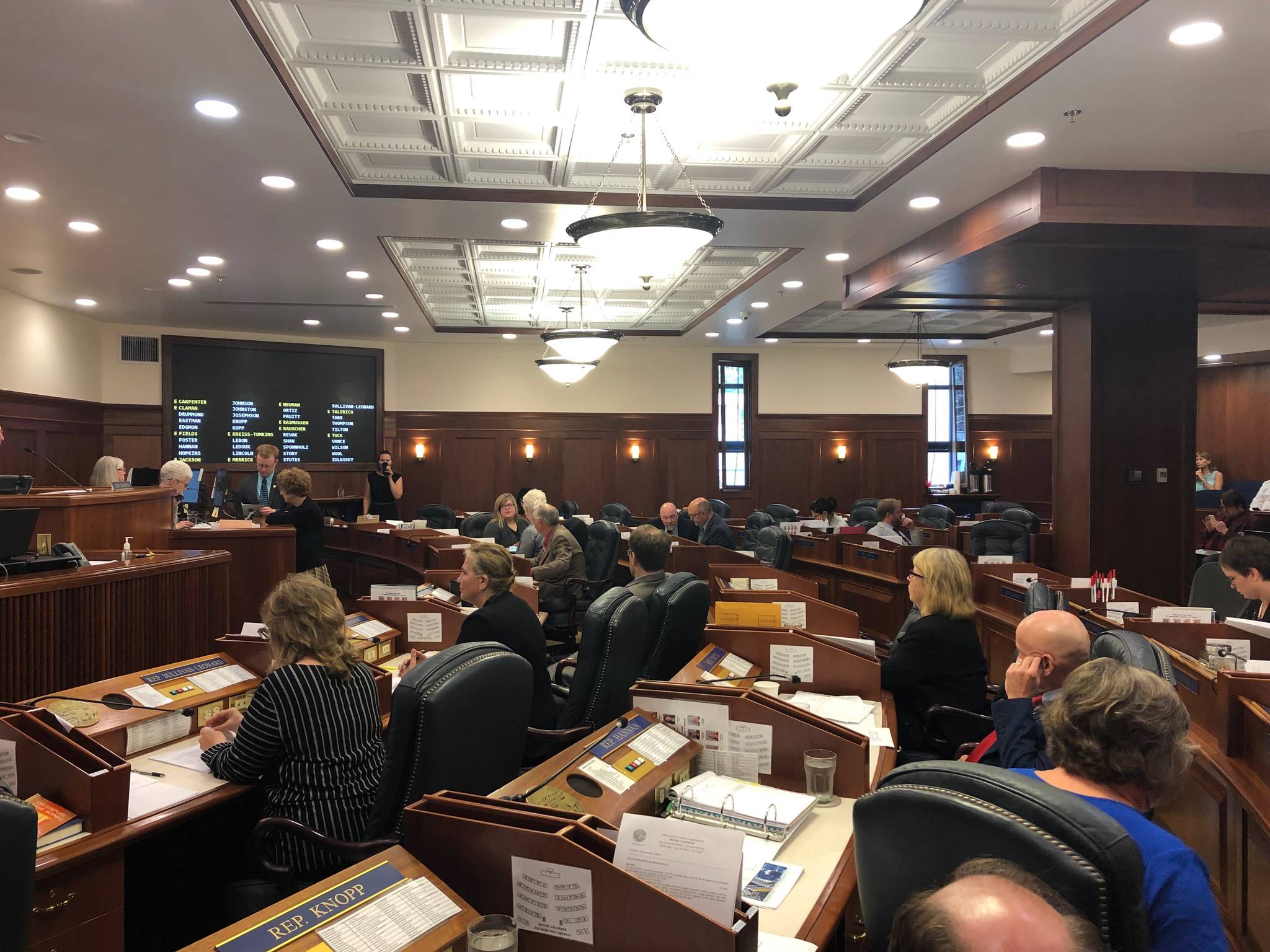 The Alaska House of Representatives takes a brief at ease during a floor meeting on Wednesday, July 24, 2019. (Peter Segall|Juneau Empire)