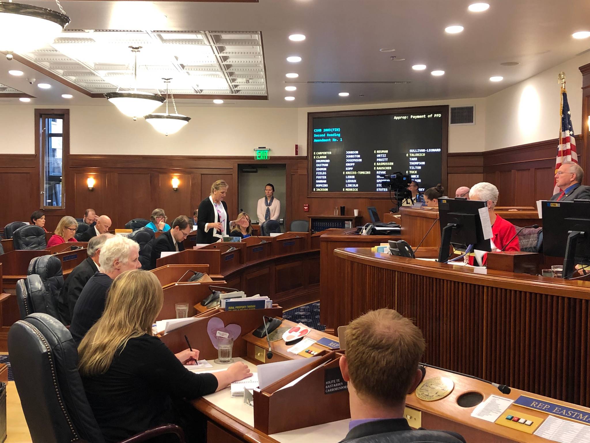Rep. Delena Johnson, R-Palmer, speaks in support of Rep David Eastman’s, R-Wasilla, amendment to allocate a $3,000 PFD on Thursday, July 25, 2019. (Peter Segall | Juneau Empire)