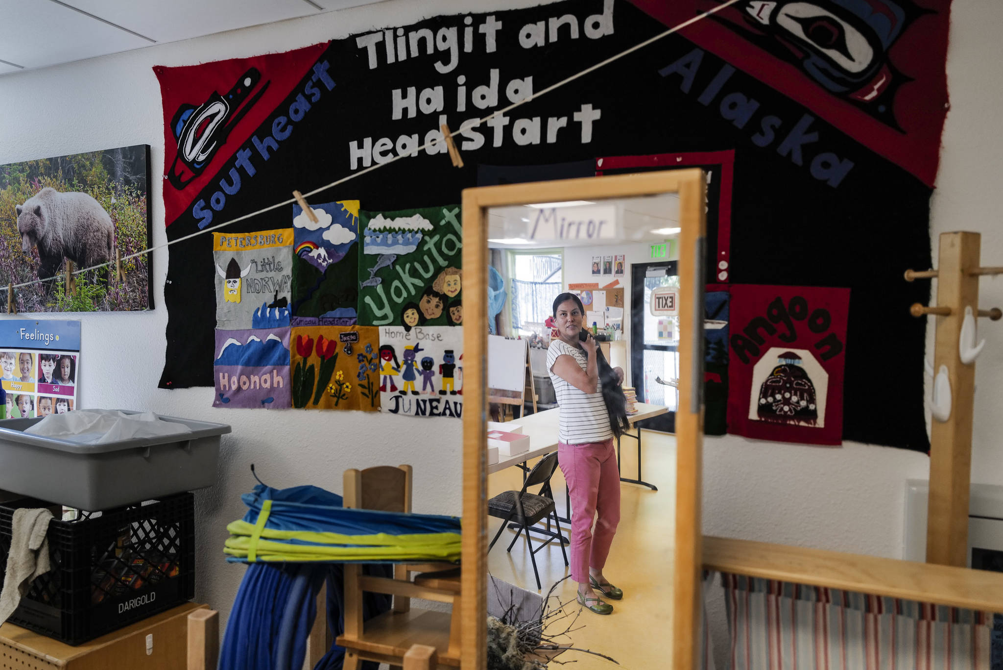 Amber Frommherz, Director for the Tlingit and Haida’s Head Start program, talks about funding for the program at one of two classrooms at their Airport Shopping Center location on Tuesday, July 30, 2019. (Michael Penn | Juneau Empire)
