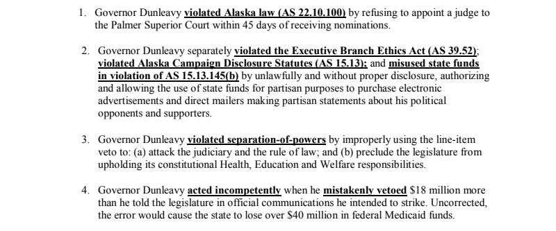 Image from a memorandum sent to the Juneau Empire from the Recall Dunleavy campaign enumerating reasons for recalling Gov. Mike Dunleavy. August 1, 2019.