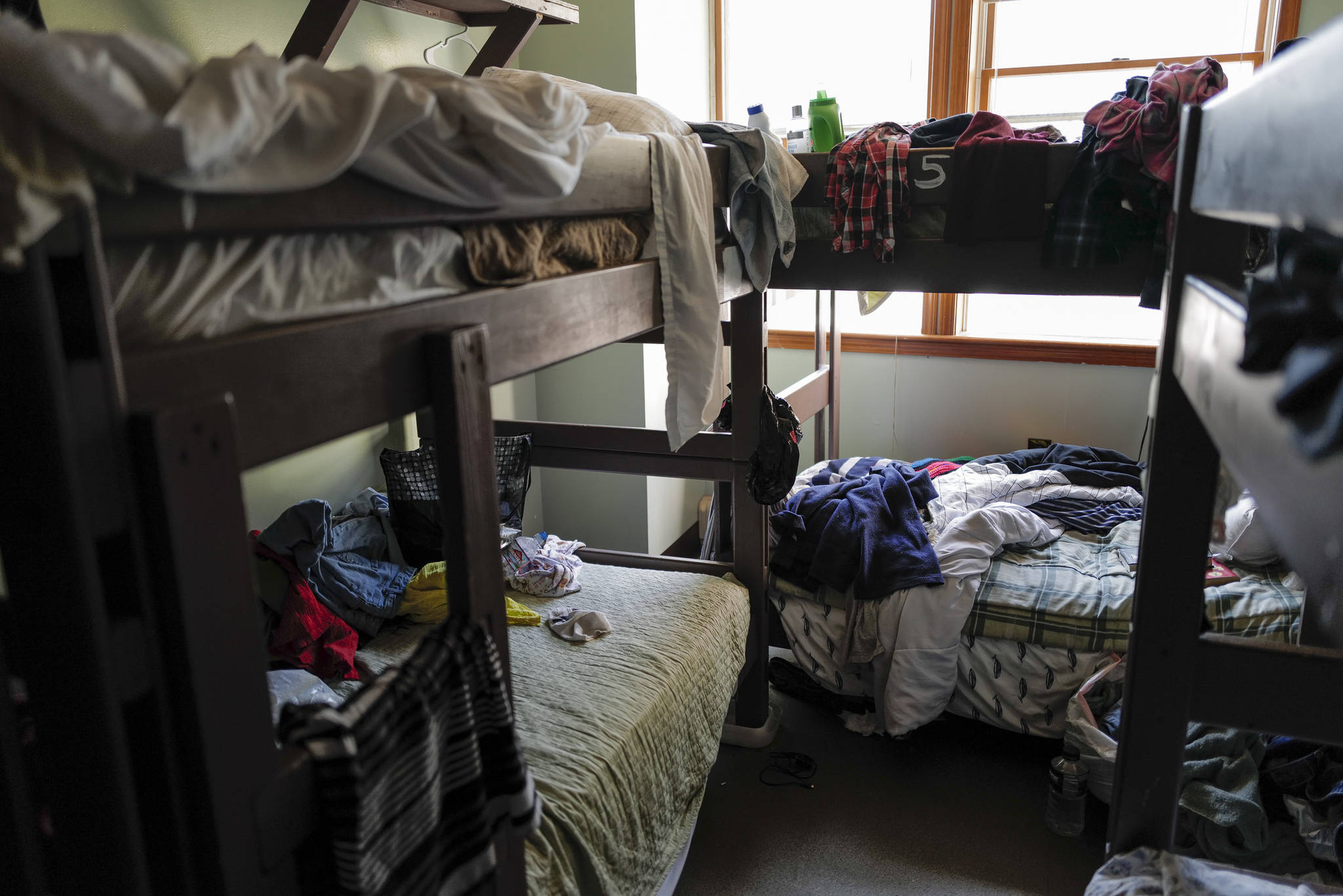 Bunk beds are crowded into the women’s dormitory at the Glory Hall on Tuesday, Aug. 6, 2019. Fundraising is currently underway to buy property in the airport area for a new facility. (Michael Penn | Juneau Empire)
