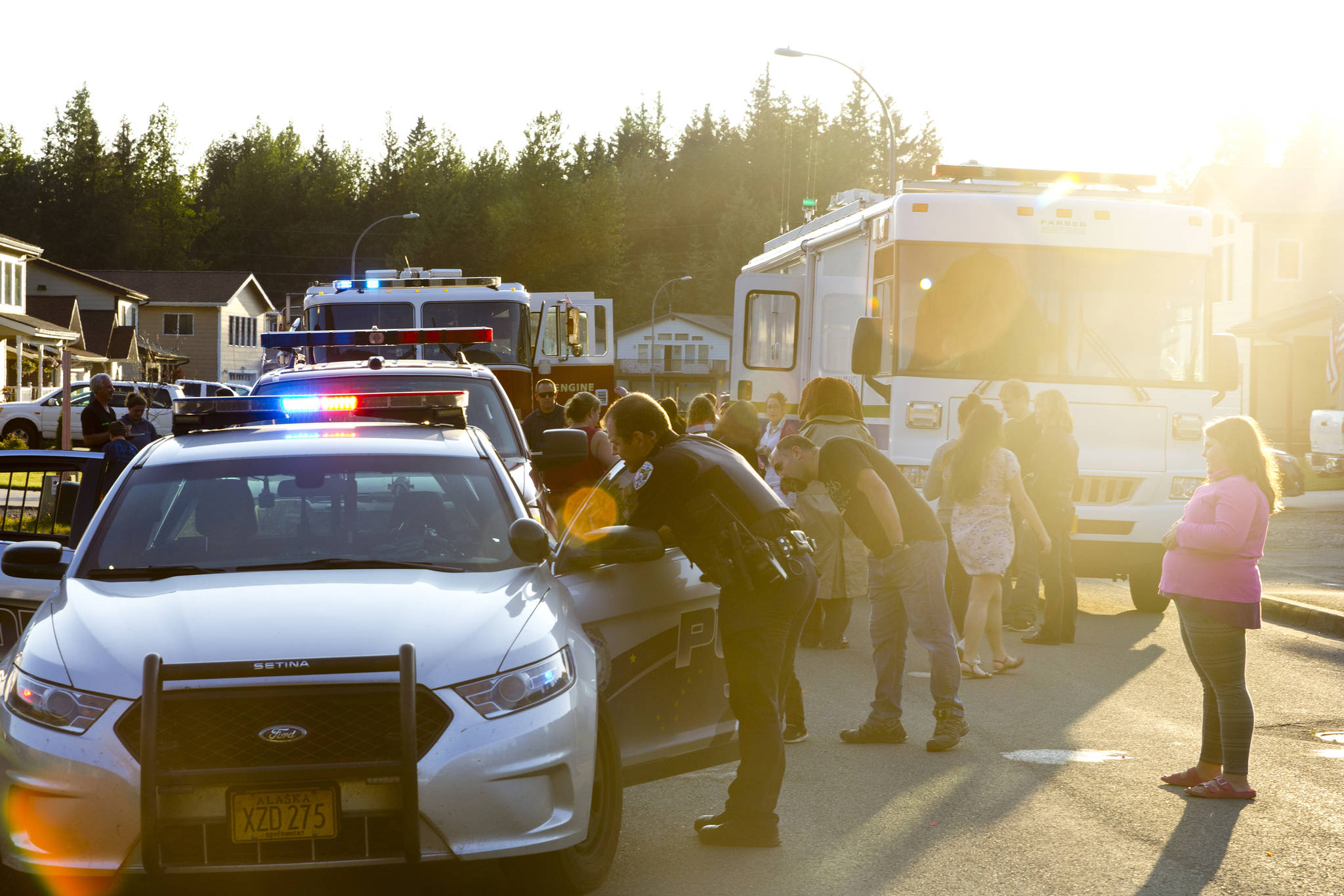 The Juneau Police Department organized participation in the National Night Out for all Juneau public services, including Capital City Fire/Rescue, the Alaska State Troopers, and other uniformed and nonuniformed public services, Aug. 6, 2019. (Michael S. Lockett | Juneau Empire)