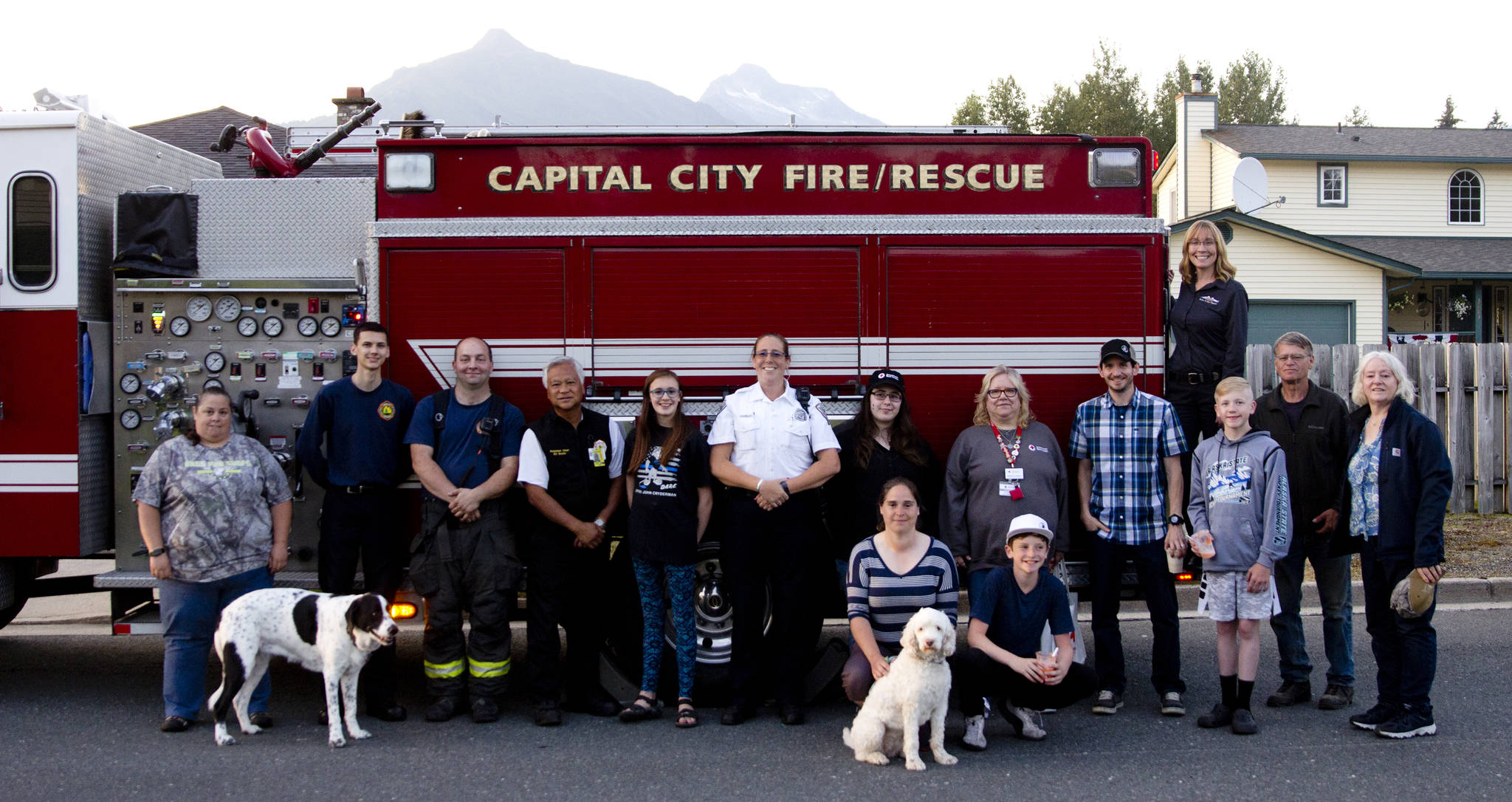 The Juneau Police Department organized participation in the National Night Out for all Juneau public services, including Capital City Fire/Rescue, the Alaska State Troopers, and other uniformed and nonuniformed public services, Aug. 6, 2019. (Photo by Michael S. Lockett | Juneau Empire)