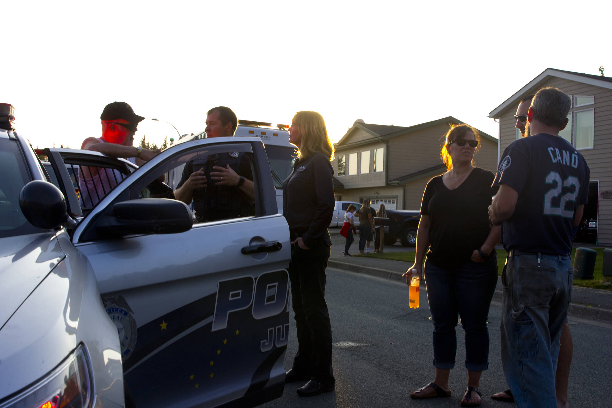 The Juneau Police Department organized participation in the National Night Out for all Juneau public services, including Capital City Fire/Rescue, the Alaska State Troopers, and other uniformed and nonuniformed public services, Aug. 6, 2019. (Michael S. Lockett | Juneau Empire)