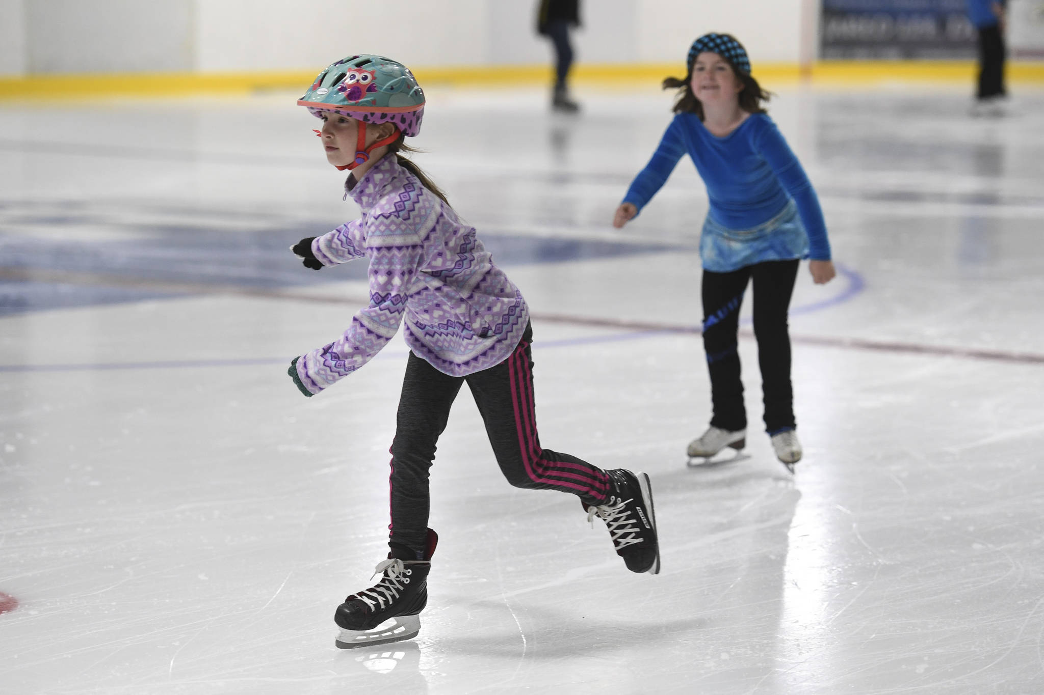 Juneau skaters and families take advantage of a free skate on the opening day at the Treadwell Arena on Monday, Aug. 5, 2019. (Michael Penn | Juneau Empire)