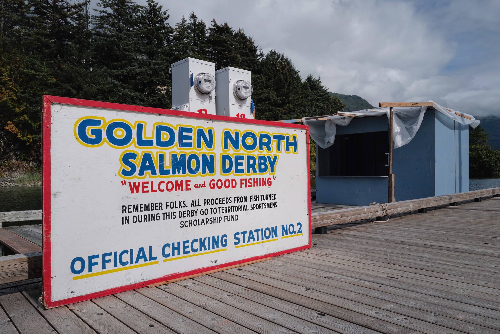 An official weigh-in station sits prepared for the Golden North Salmon Derby in the Mike Pusich Douglas Harbor on Thursday, Aug. 15, 2019. (Michael Penn | Juneau Empire)