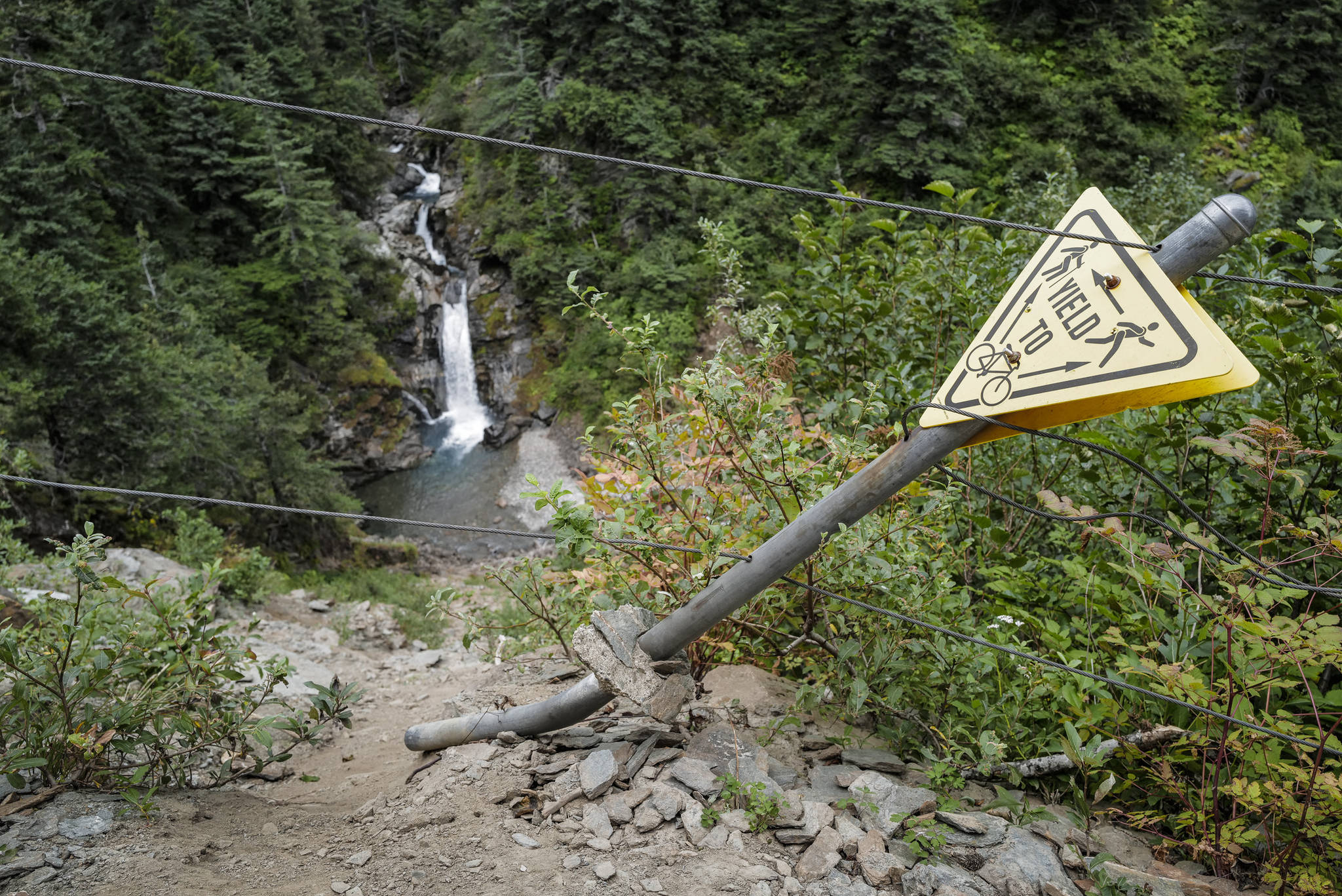 Ebner Falls seen from Perseverance Trail on Wednesday, Aug. 14, 2019. (Michael Penn | Juneau Empire)