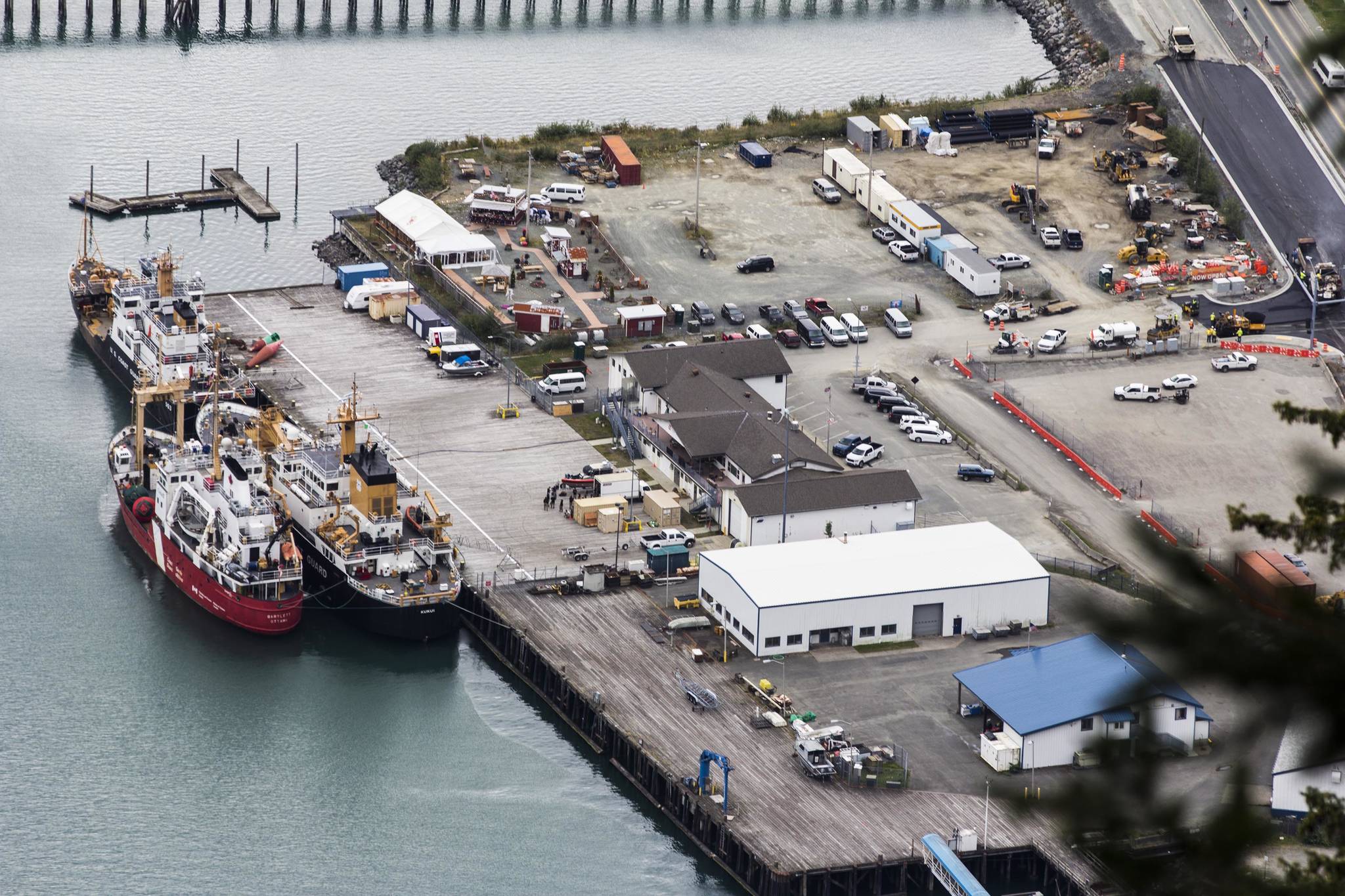 U.S. Coast Guard vessels are moored alongside Station Juneau ahead of the Annual Buoy Tender Roundup, Sunday, Aug. 18. (Michael S. Locket | Juneau Empire)