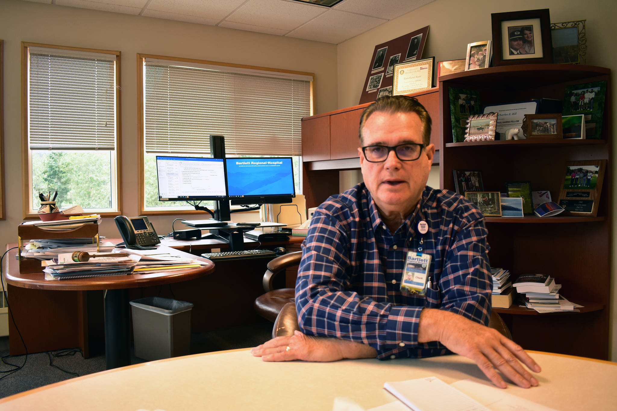Chuck Bill, CEO of Bartlett Regional Hospital, in his office on Thursday, Aug. 22, 2019. (Peter Segall | Juneau Empire)