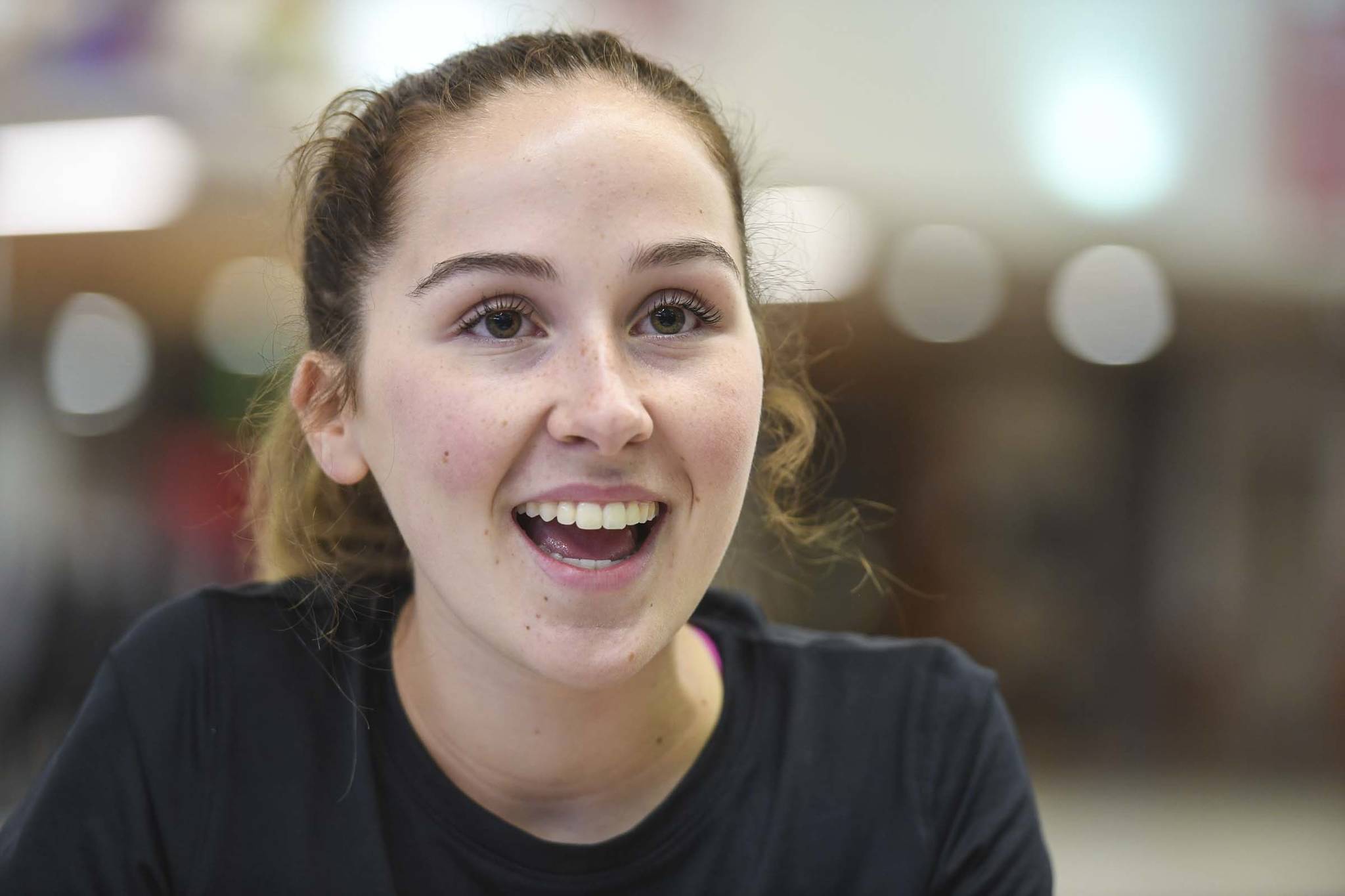 Katie McKenna, a senior at Juneau-Douglas High School: : Yadaat.at Kalé, talks about her competitive running and social justice interests during an interview at JDHS on Thursday, Aug. 22, 2019. (Michael Penn | Juneau Empire)