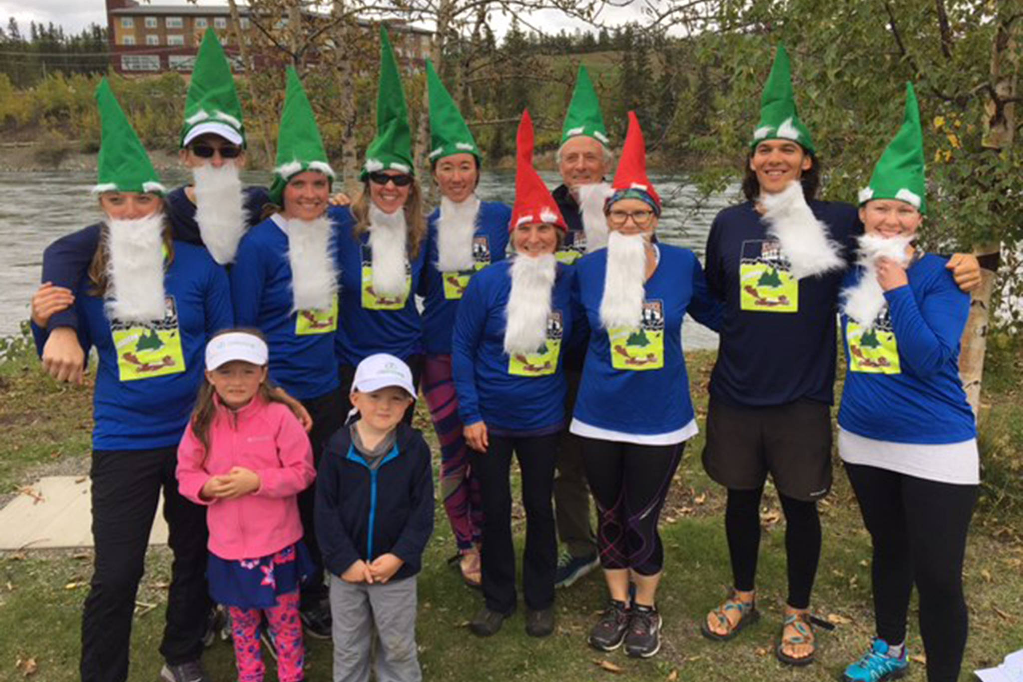 The Chi Trippers, of Juneau, pose after finishing the Klondike Relay in 2018. Kym Mauseth, third from right, is the captain of the team. (Courtesy Photo | Kym Mauseth)