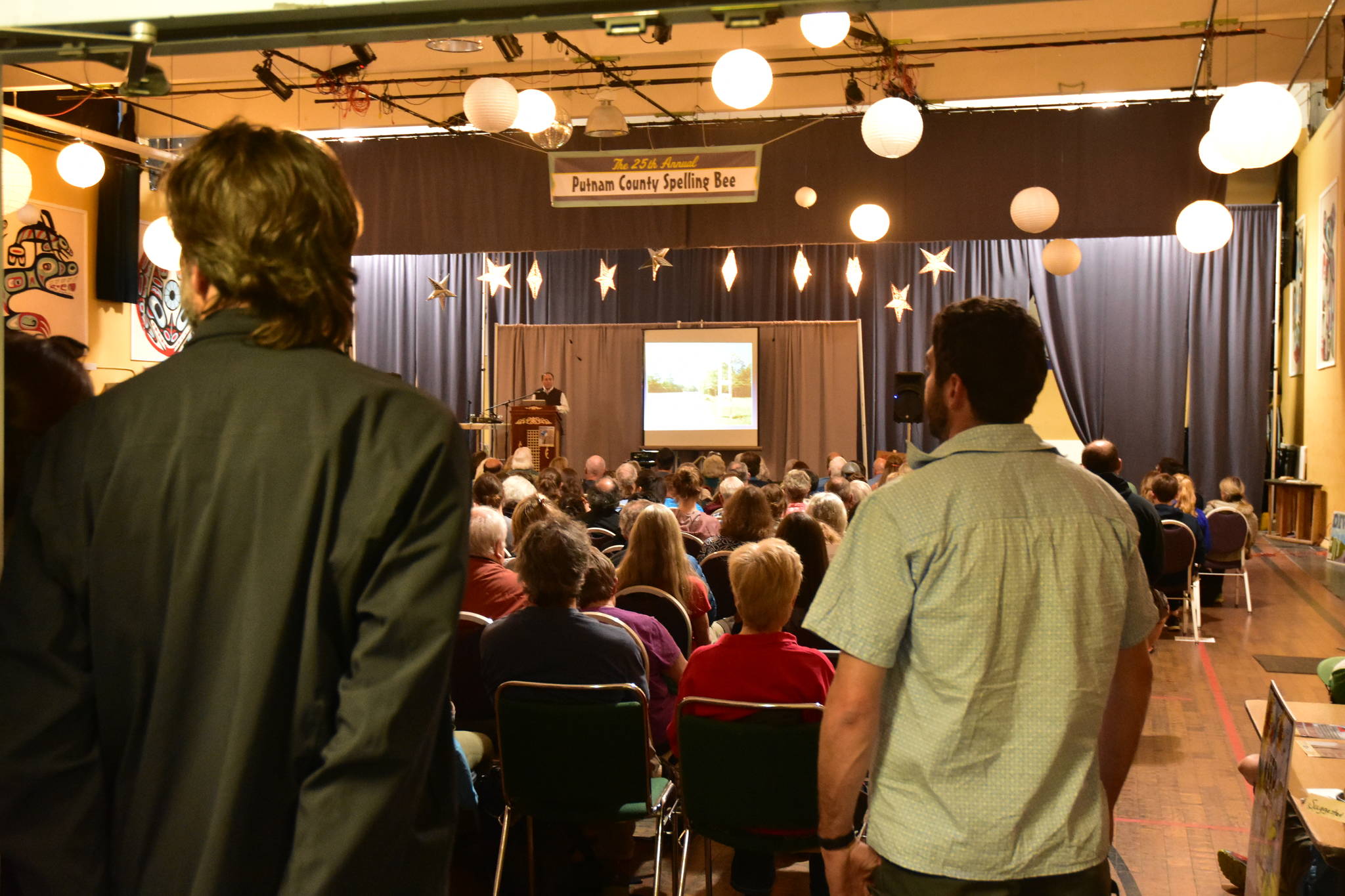 It was standing room only at the back of the Juneau Arts and Humanities Council to hear Dan Grossman talk on Monday, Sept. 9, 2019. (Peter Segall | Juneau Empire)
