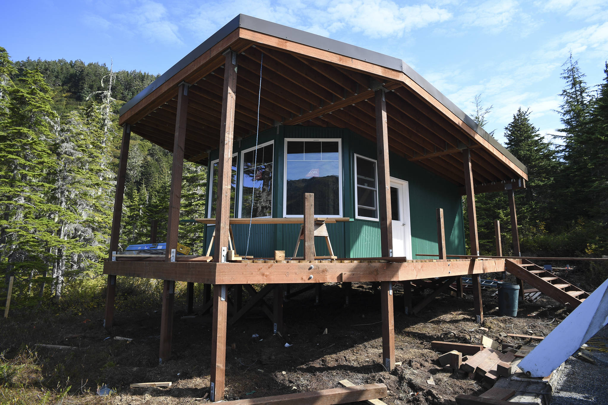 The Hilda Dam Cabin at Eaglecrest Ski Area is nearly complete on Monday, Sept. 9, 2019. The first city-owned cabin, that can sleep eight, will be open for rental in mid-October according to General Manager Dave Scanlan. (Michael Penn | Juneau Empire)