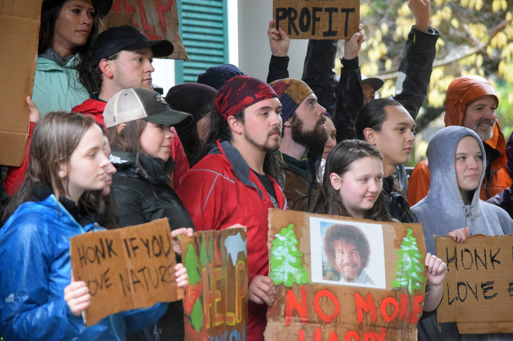 Climate protesters gather in front of the governor’s mansion to protest lack of action on climate change on Friday, Sept. 20, 2019. (Peter Segall | Juneau Empire)