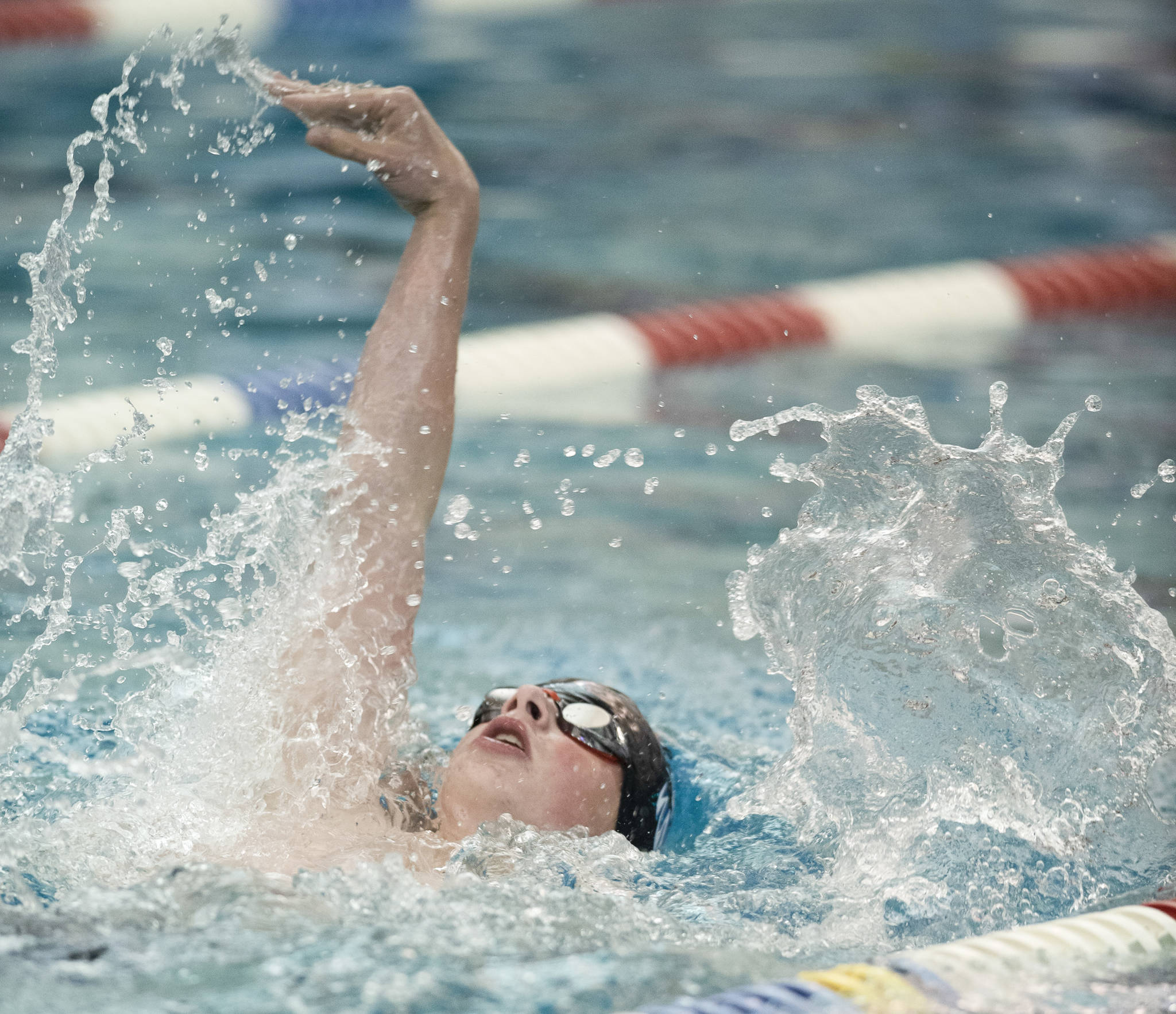 Thunder Mountain’s Sven Rasmussen competes in the 200 Yard IM at the Juneau Invitational Swim Meet at the Dimond Park Aquatic Center on Friday, Sept. 20, 2019. (Michael Penn | Juneau Empire)