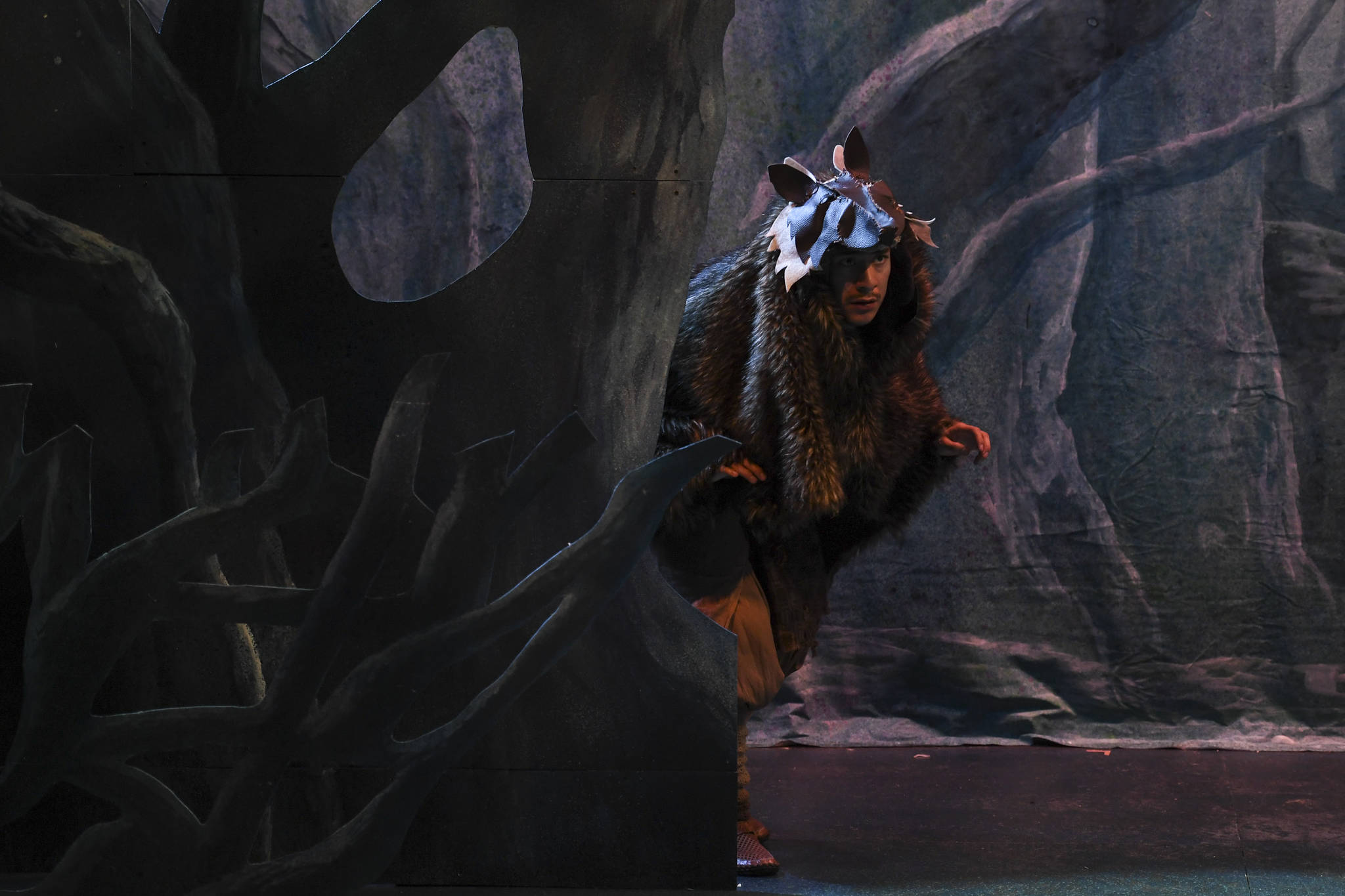 Rio Alberto, plays a magical wolf in Perseverance Theatre’s production of “Devilfish” written by Vera Starbard on Tuesday, Sept. 17, 2019. (Michael Penn | Juneau Empire)