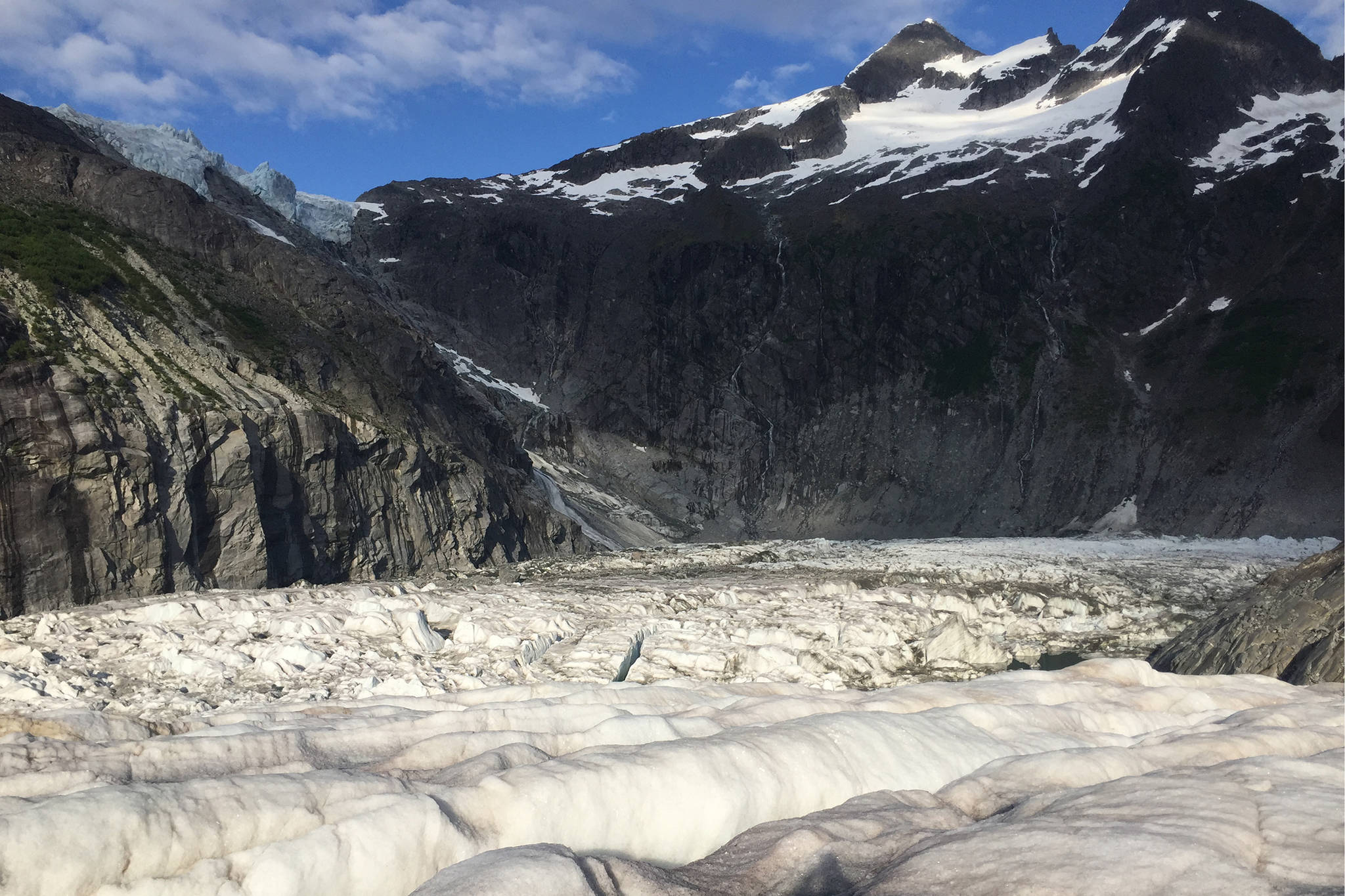Suicide Basin, with Suicide Glacier in the top left corner, seen on Friday, June 21, 2019. (Nolin Ainsworth | Juneau Empire File)