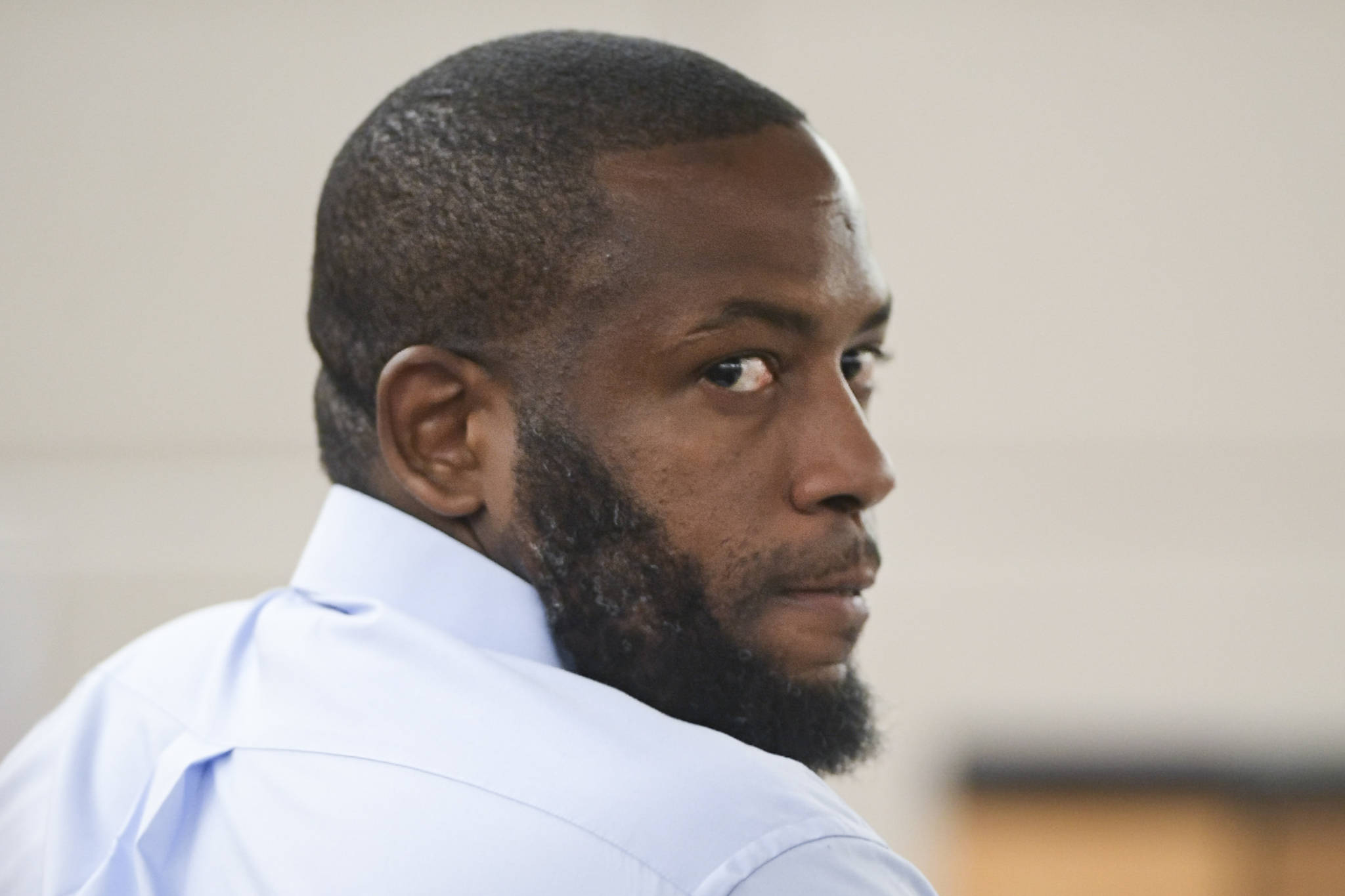 Laron Carlton Graham in Juneau Superior Court on Monday, Sept. 30, 2019. Graham is charged with two counts of first-degree murder for the November 2015 shooting deaths of 36-year-old Robert H. Meireis and 34-year-old Elizabeth K. Tonsmeire. (Michael Penn | Juneau Empire)
