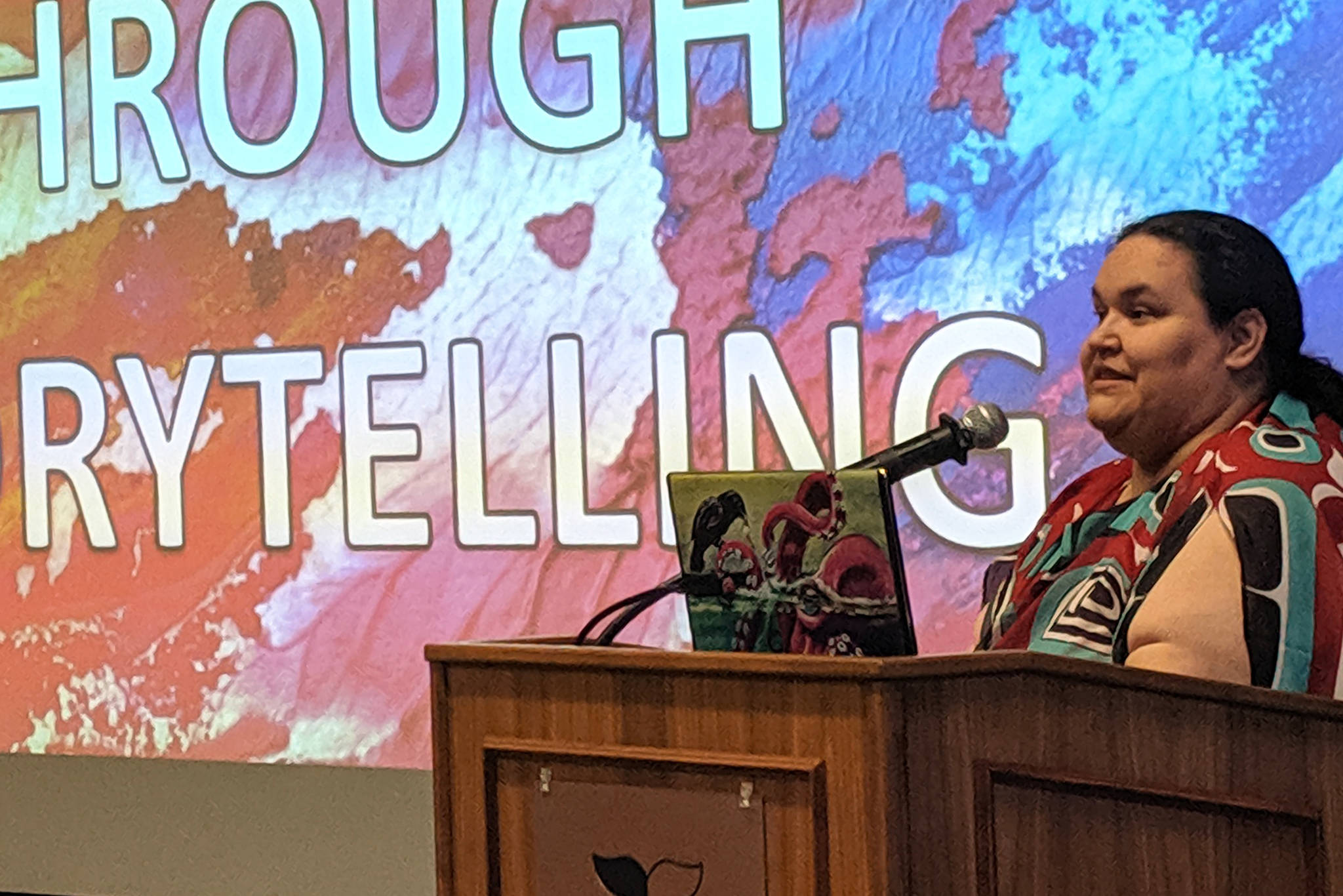 Vera Starbard speaks at an Evening at Egan lecture last month. Perseverance Theatre announced Friday its partnership with the playwright would be extended. (Ben Hohenstatt | Juneau Empire)