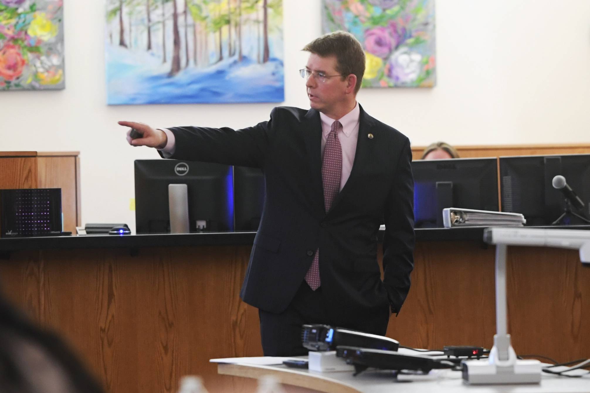 Prosecuting Attorney John Darnall, from the Office of Special Prosecutions, gives his closing argument in Juneau Superior Court on Monday, Oct. 7, 2019, during the trial of Laron Carlton Graham. Graham is facing two counts of first-degree murder for the November 2015 shooting deaths of 36-year-old Robert H. Meireis and 34-year-old Elizabeth K. Tonsmeire. (Michael Penn | Juneau Empire)