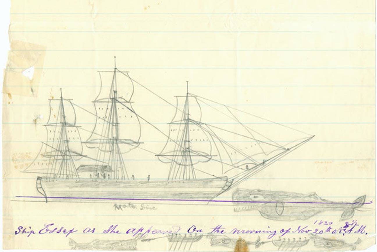 A diagram of the whaleship Essex, homeported in Nantucket, Massachusetts, before she was sank by a whale in the Pacific. The diagram was drawn by Thomas Nickerson, a survivor of the wreck. (Courtesy photo | Nantucket Historical Association)