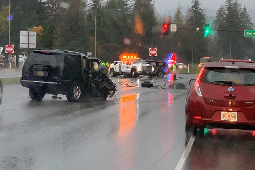Car crash on Egan Drive near Glacier Highway on Oct. 11, 2019. (Photo Courtesy of David Kirby)