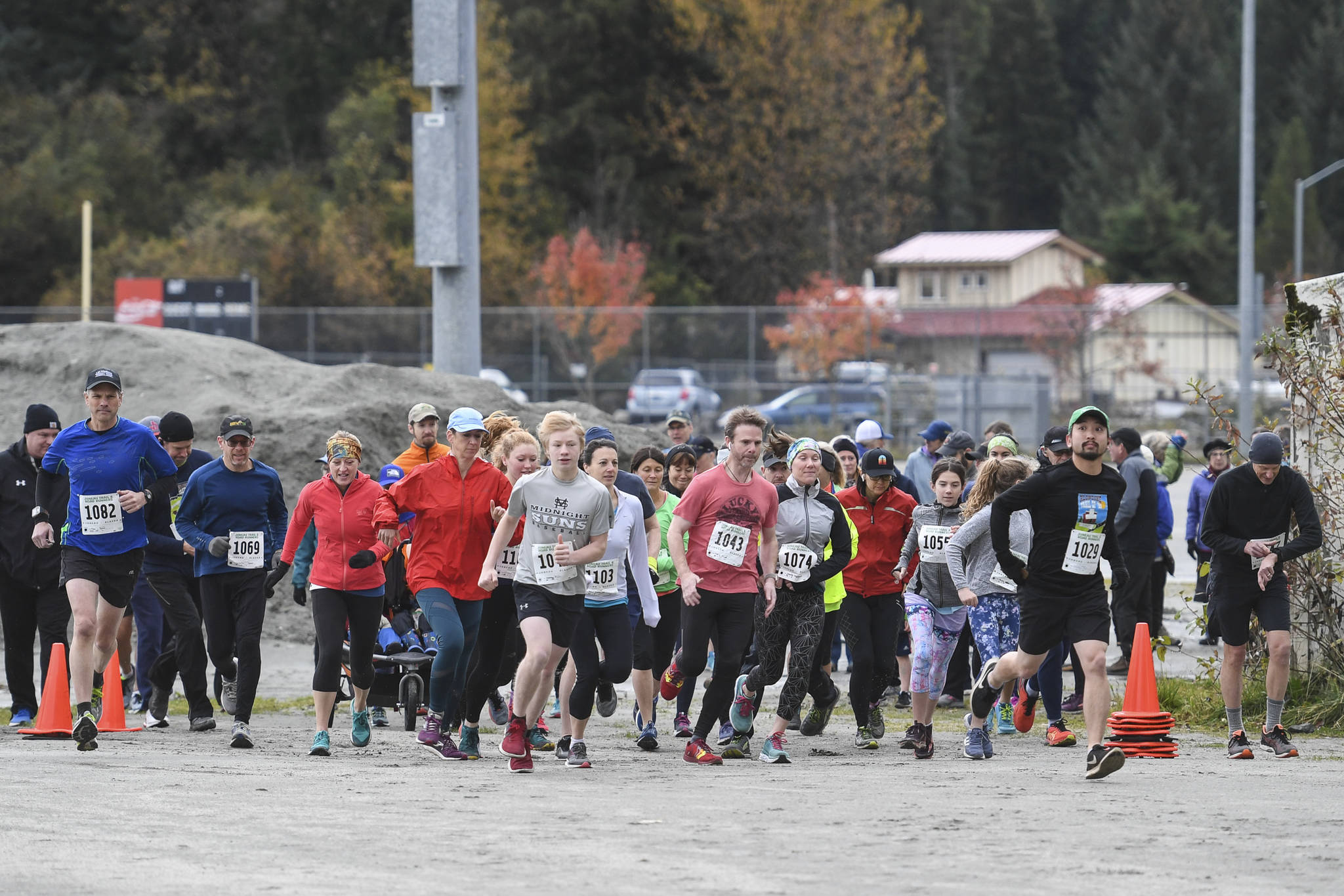 Juneau residents start the annual community mental health run, the Extra Tough 5K & 1 Mile Run, on Saturday, Oct. 12, 2019, at Riverbend Elementary School. The run is sponsored by National Alliance on Mental Illness (NAMI) Juneau. (Michael Penn | Juneau Empire)