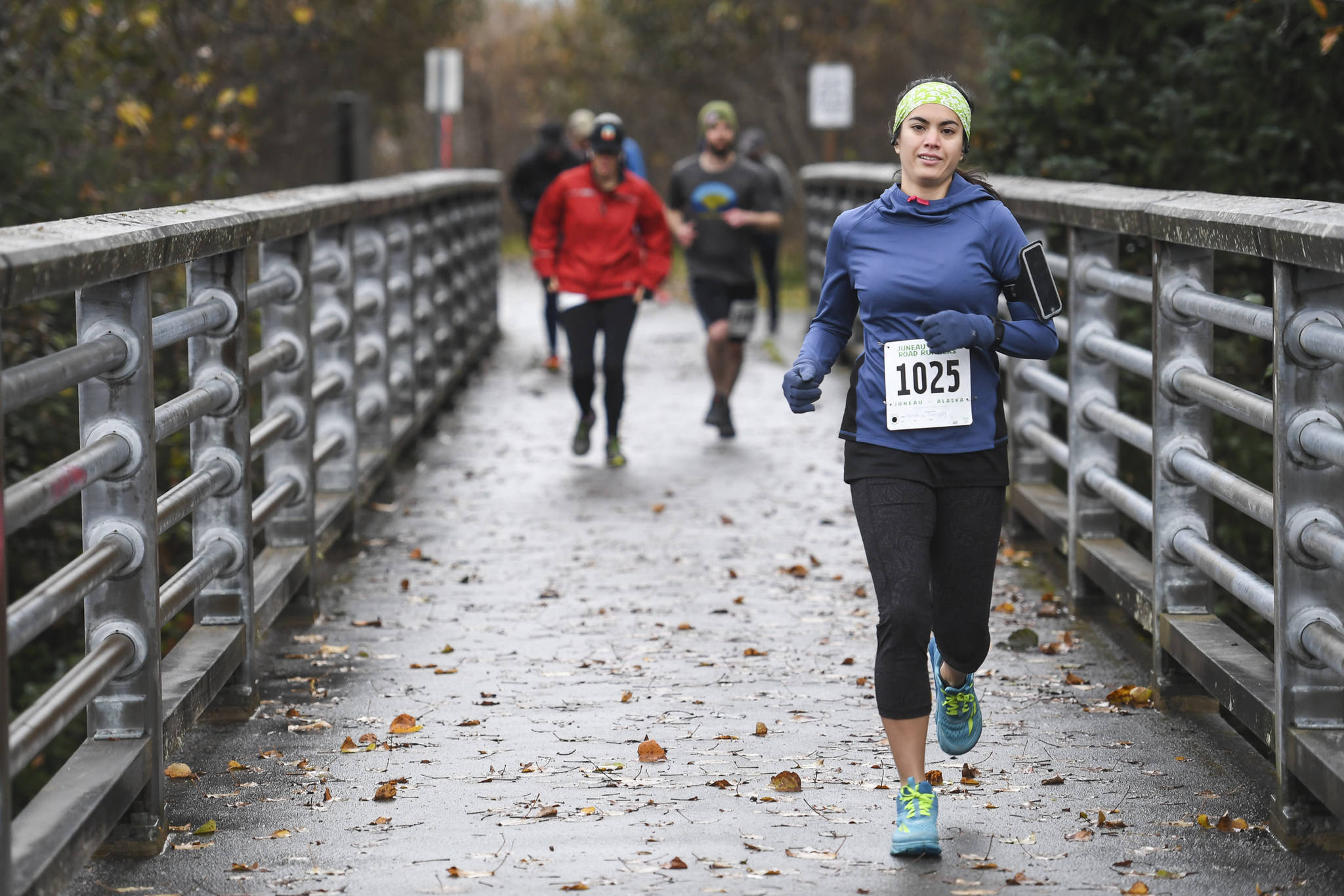 Danielle Dunivin participates in the annual community mental health run, the Extra Tough 5K & 1 Mile Run, on Saturday, Oct. 12, 2019, starting at Riverbend Elementary School. The run is sponsored by National Alliance on Mental Illness (NAMI) Juneau. (Michael Penn | Juneau Empire)