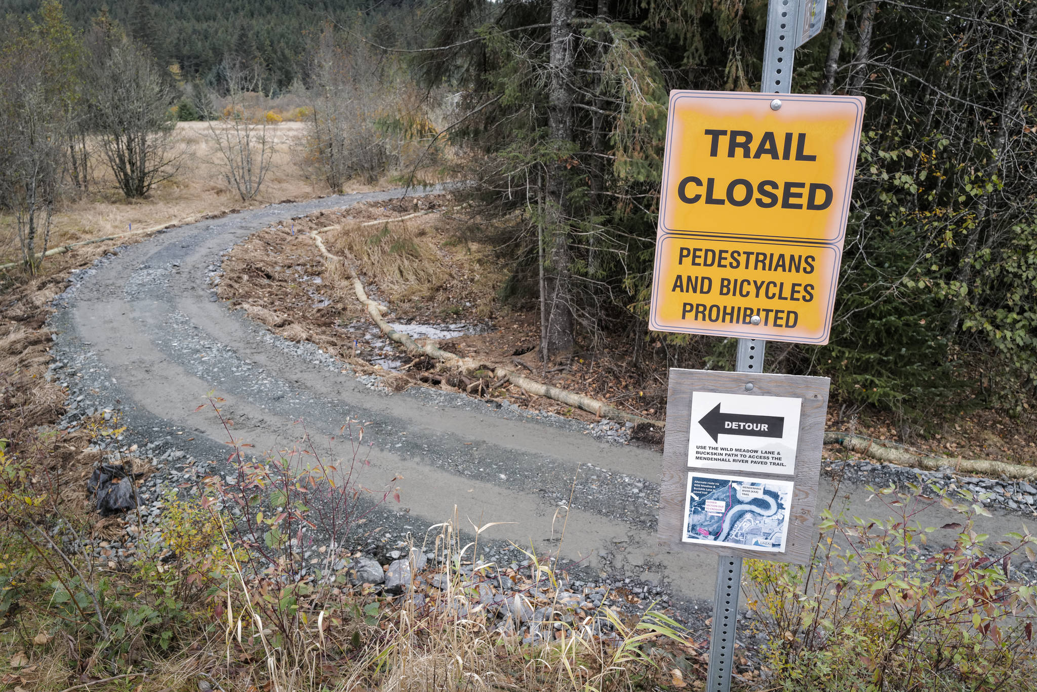Work on the reroute of Kaxdigoowu Héen Dei (Brotherhood Bridge Trail) is nearing completion on Monday, Oct. 14, 2019. Learn more about the project by watching the video below. (Michael Penn | Juneau Empire)