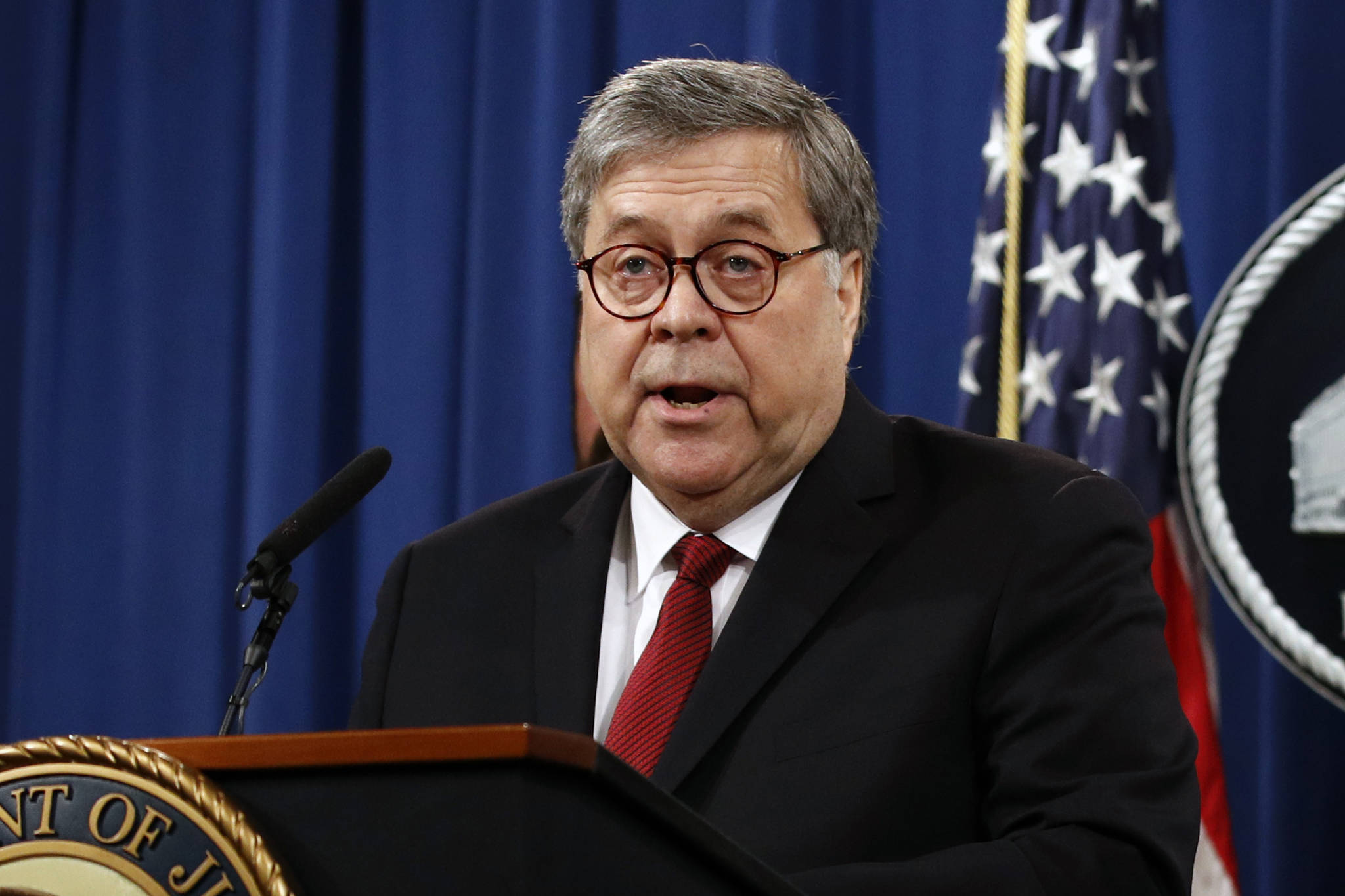 In this April 18, 2019, file photo, Attorney General William Barr speaks about the release of a redacted version of special counsel Robert Mueller’s report during a news conference at the Department of Justice in Washington. (AP Photo | Patrick Semansky, File)