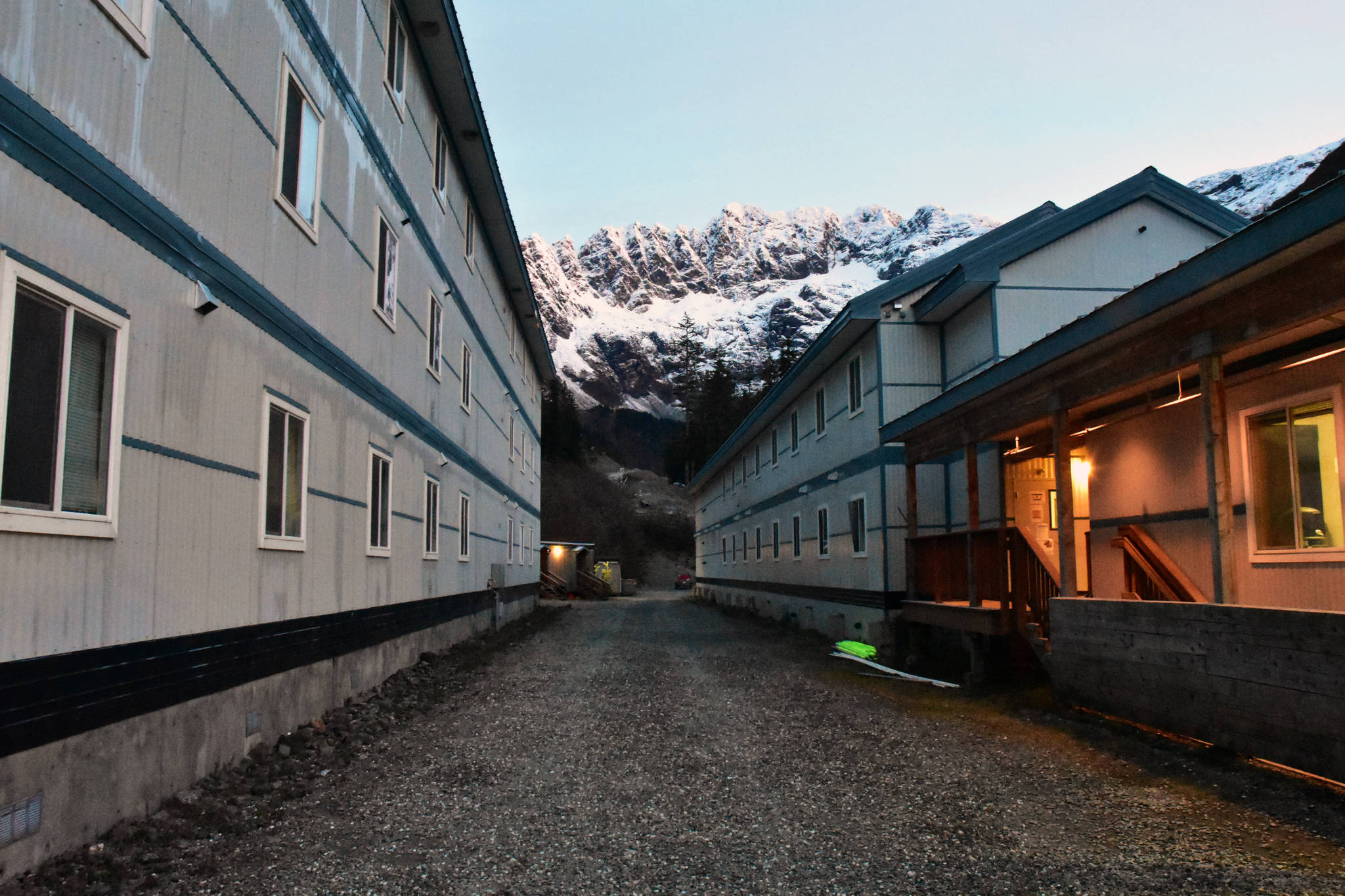 Dormitories at the Kensington Mine with Lions Head Mountain in the background on Monday, Oct. 14, 2019 (Peter Segall | Juneau Empire)