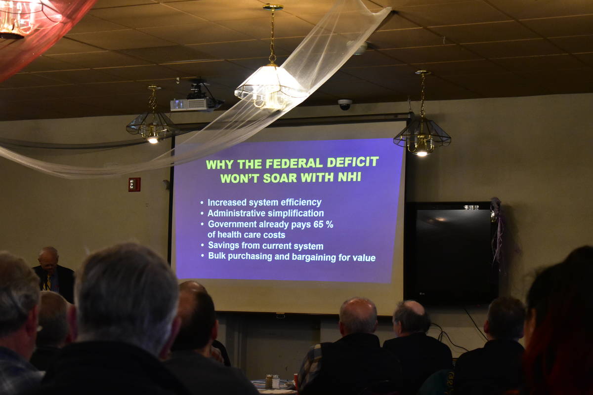 A slide shown by Dr. John Geyman during his health care talk on Thursday, Oct. 24, 2019. (Peter Segall | Juneau Empire)