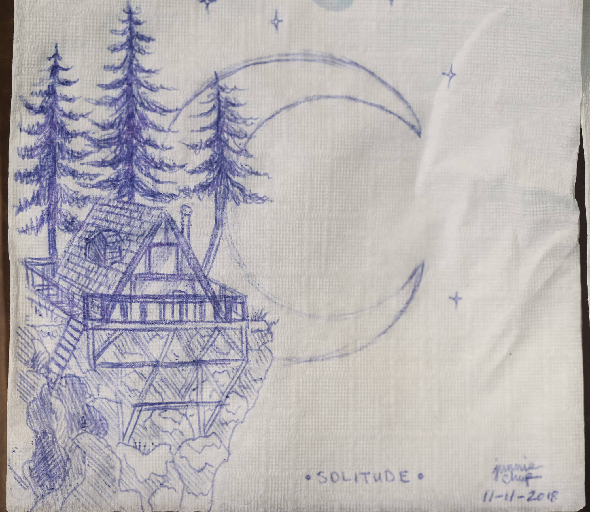 The Triangle Club Bar’s annual napkin art contest will start this week for First Friday, Winners Will be announced during Gallery Walk in December. This drawing was an entry in the 2018 contest. (Michael Penn | Juneau Empire File)