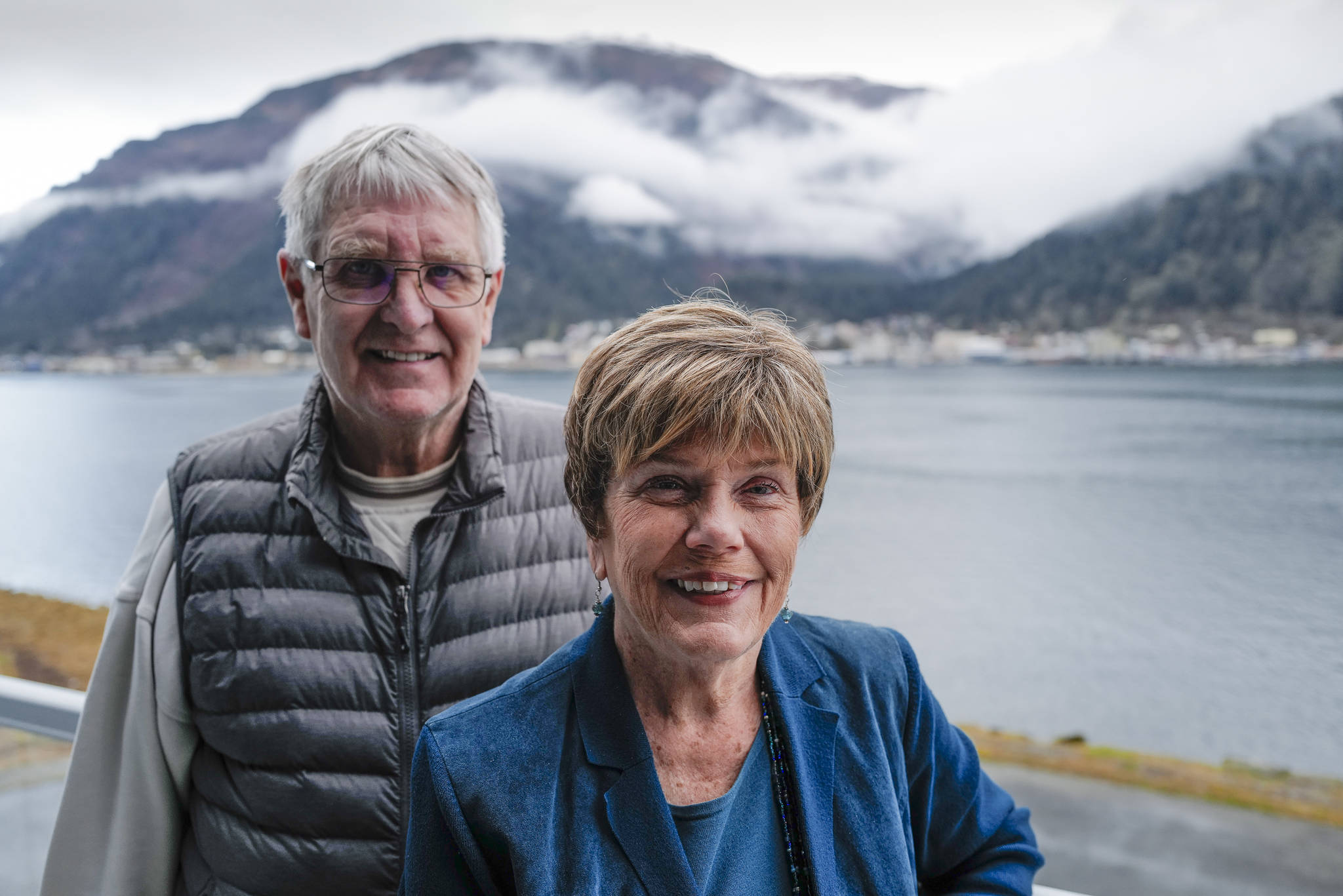 Mary and Jim Becker pose for a picture at their Douglas home on Monday, Oct. 28, 2019. The Beckers were given dual Lifetime Achievement Awards by the Juneau Chamber of Commerce during their annual dinner at Centennial Hall on Saturday. Learn more about them by watching the video below. (Michael Penn | Juneau Empire)