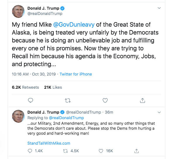 President Trump’s tweet Wednesday, Oct. 30, 2019.