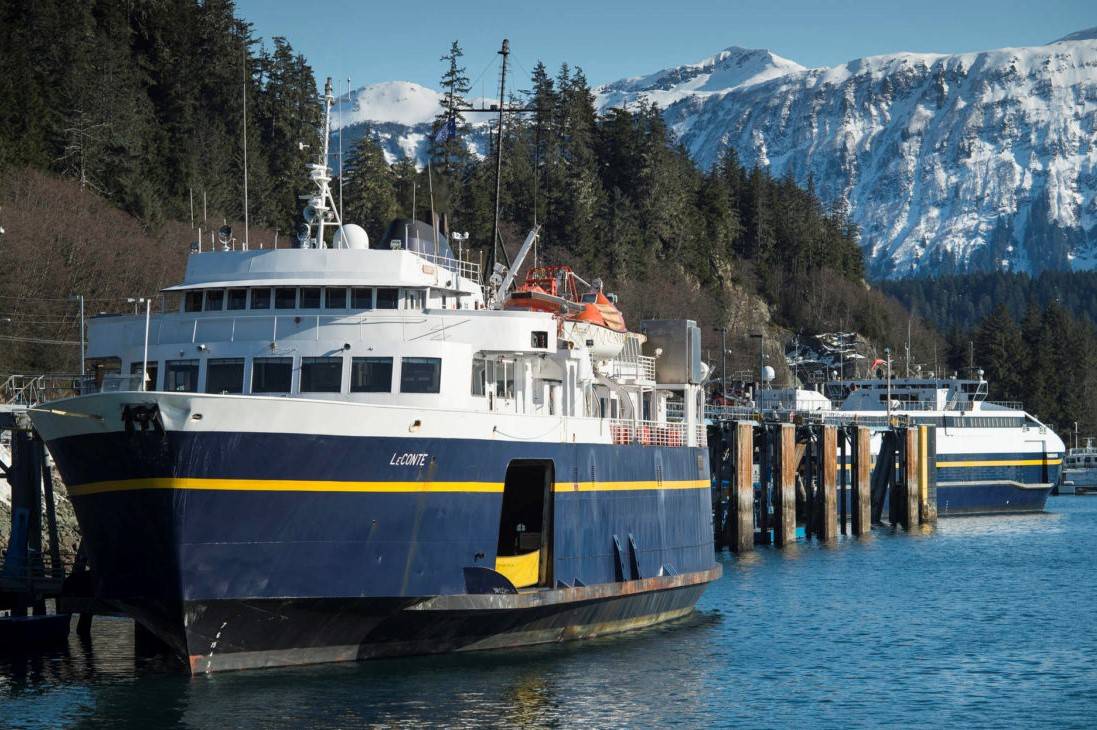 The Alaska Marine Highway System ferries LeConte, left, and Fairweather at the Auke Bay Terminal on Monday, March 5, 2018. (Juneau Empire file)
