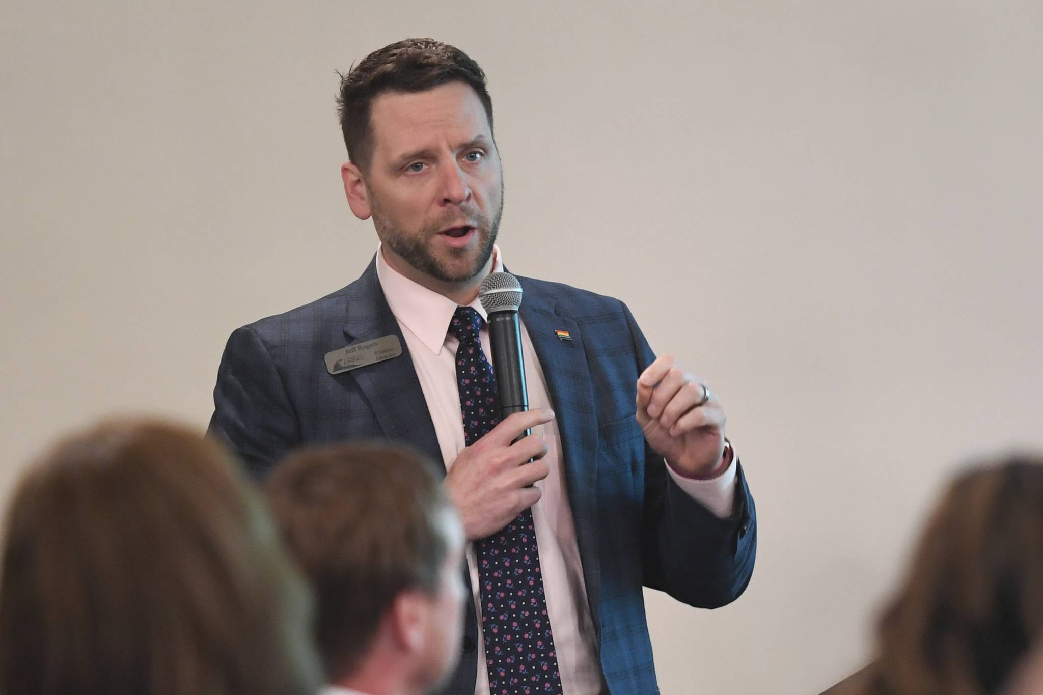 City Finance Director Jeff Rogers speaks to the Juneau Chamber of Commerce about remote taxes being paid to the city during its weekly luncheon at the Moose Lodge on Thursday, Nov. 7, 2019. (Michael Penn | Juneau Empire)