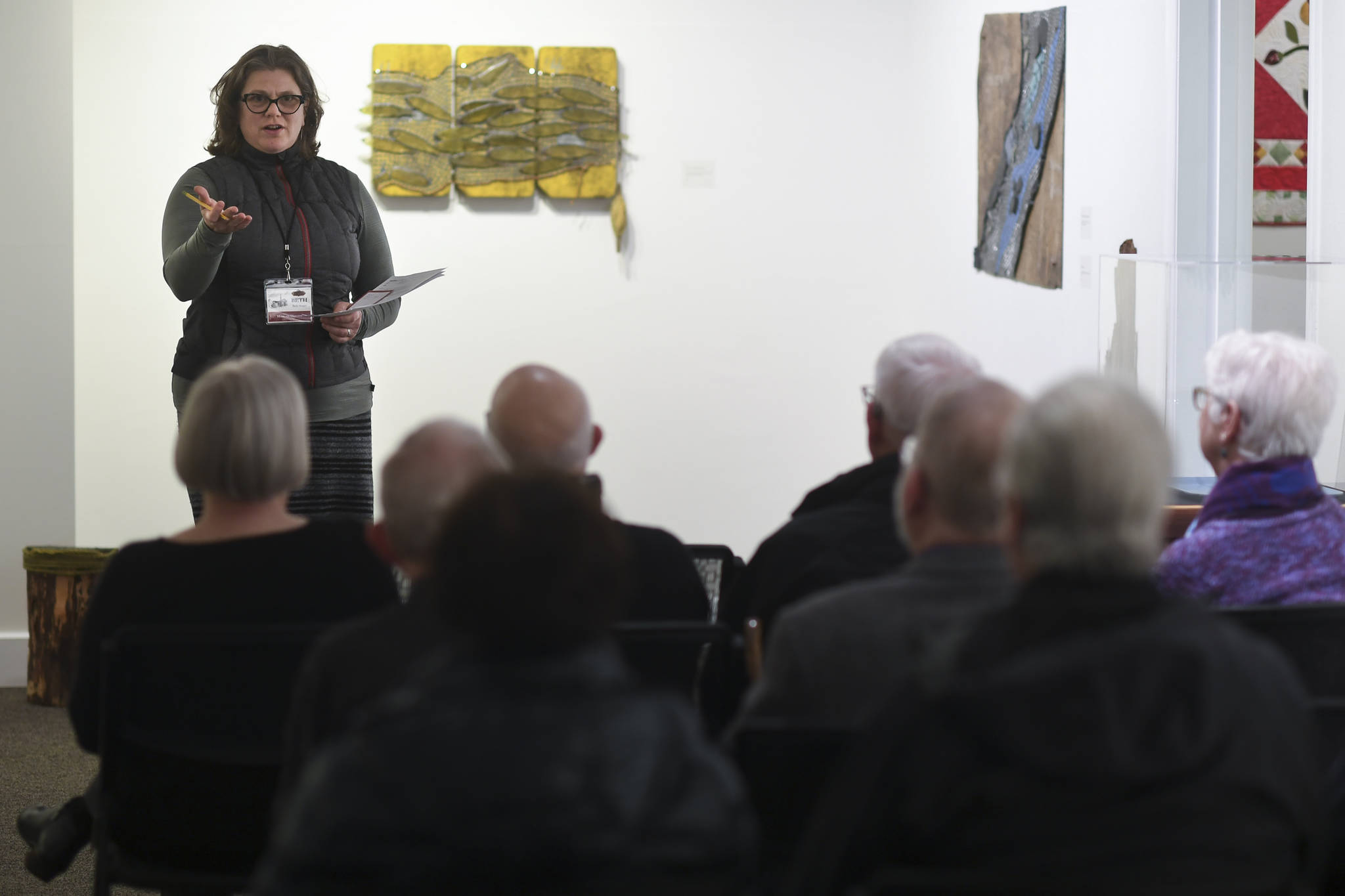 Beth Weigel, Director of the Juneau-Douglas City Museum, gives an overview of the newly announced Marie Darlin Prize during a meeting of the Friends of the Juneau-Douglas City Museum on Thursday, Nov. 7, 2019. (Michael Penn | Juneau Empire)