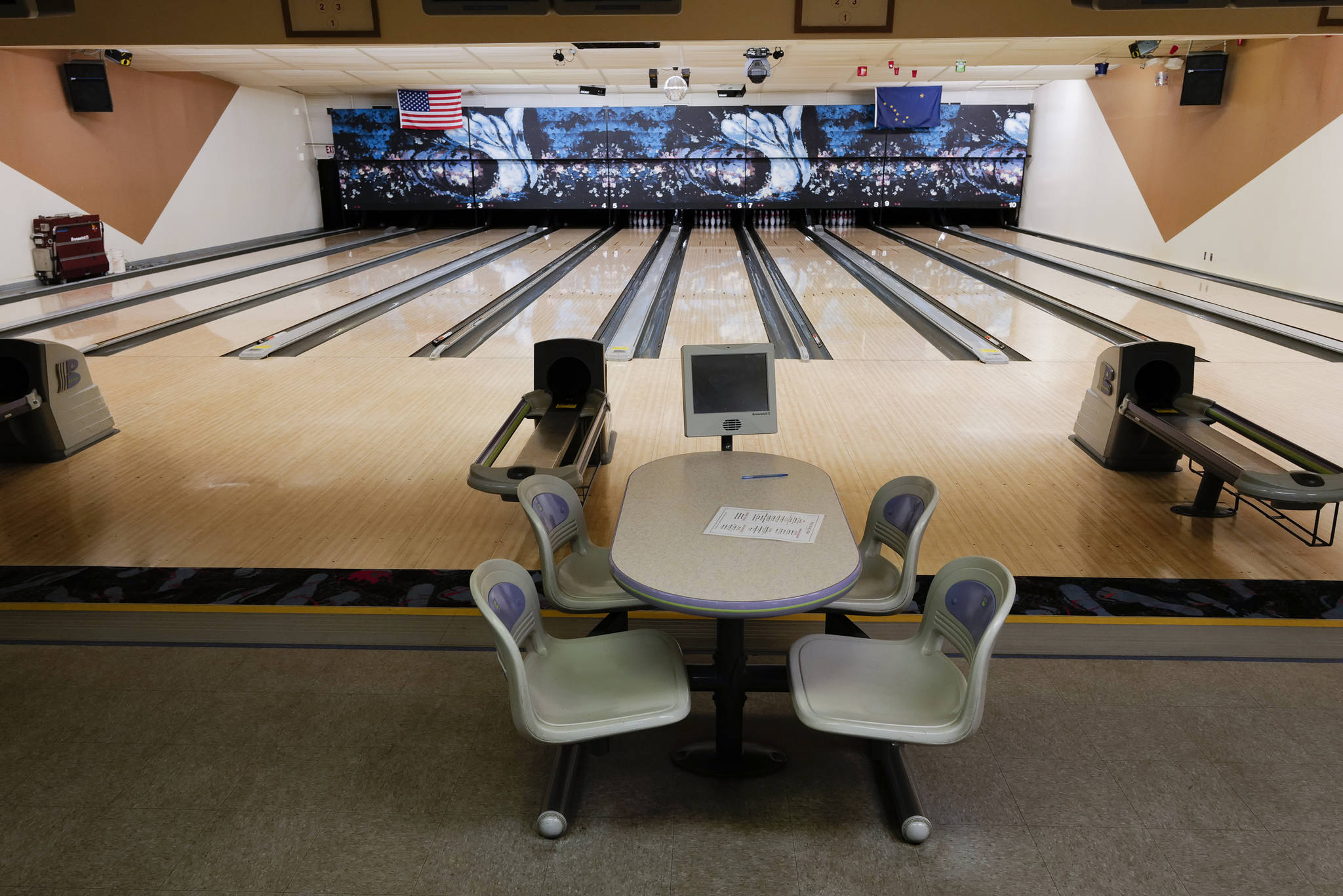 PINZ lanes sit open for bowlers Tuesday, Nov. 12, 2019. The Alcoholic Beverage Control Board voted to renew Taku Lanes liquor license during the meeting on Tuesday. It will now need to be transferred to PINZ in order for the bowling alley to serve wine and beer. (Michael Penn | Juneau Empire)
