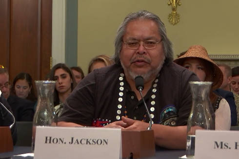 Joel Jackson, president of the Organized Village of Kake, speaks before the subcommittee on National Parks, Forests and Public Lands under the House Natural Resources Committee in Washinton D.C. on Wednesday, Nov. 13, 2019.